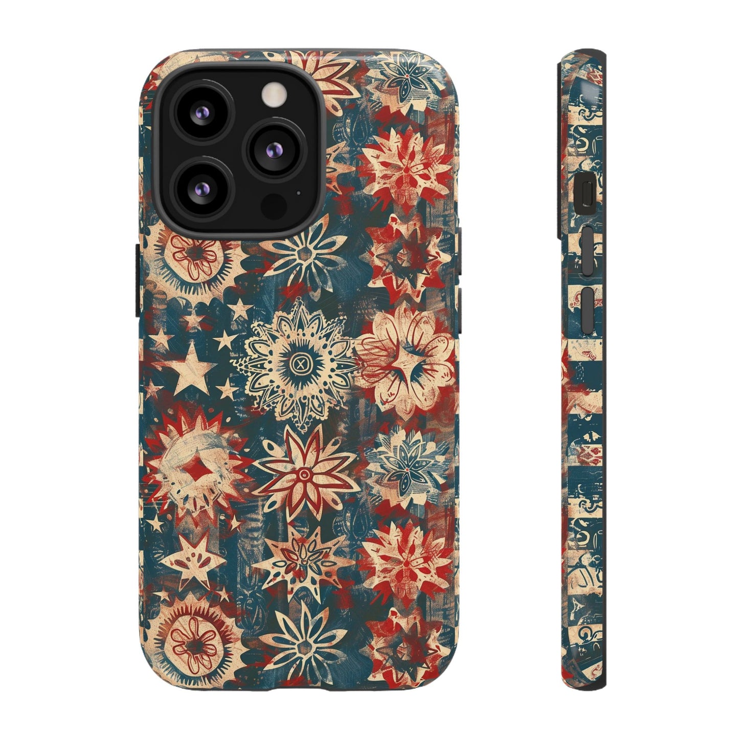 Patriotic Floral Tough Phone Case — Vintage American Stars & Flowers Design
