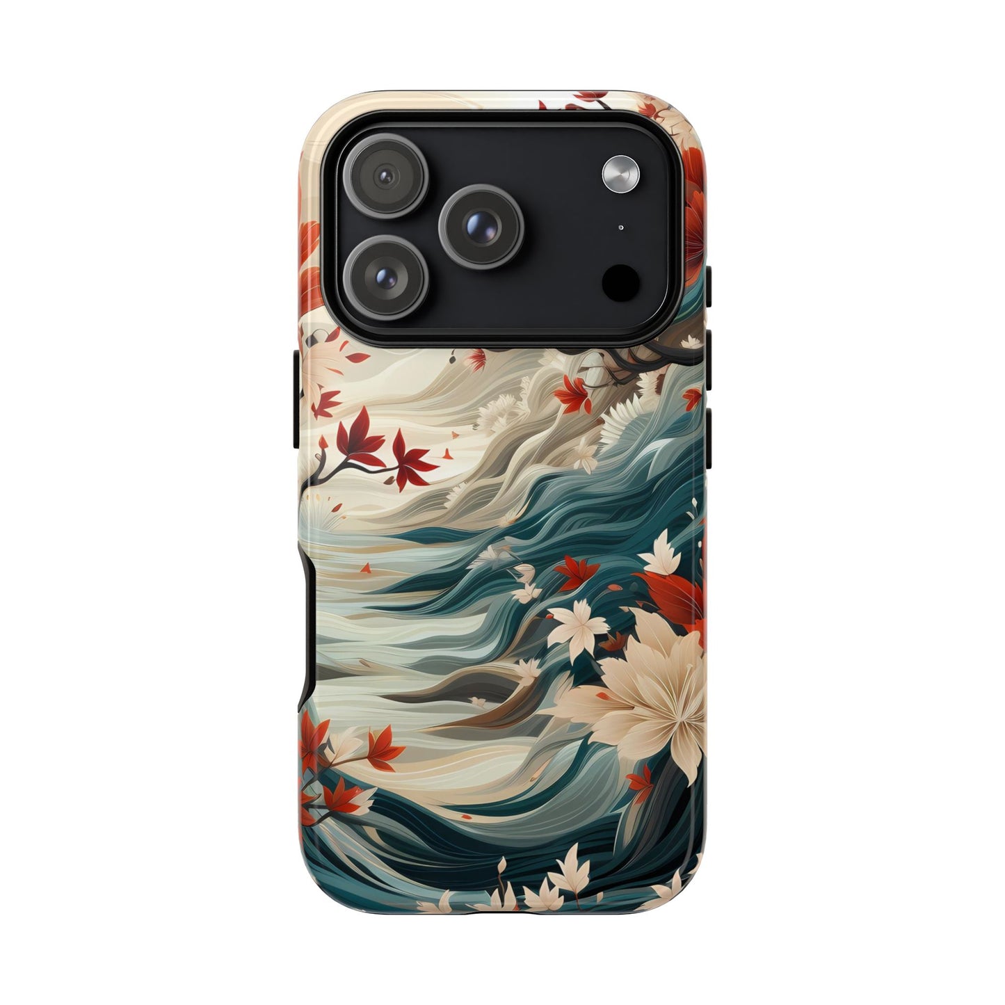 Americana Yuzen Waterfall Floral Phone Case – Artistic Double-Layer Protection for iPhone, Samsung Galaxy, and Google Pixel