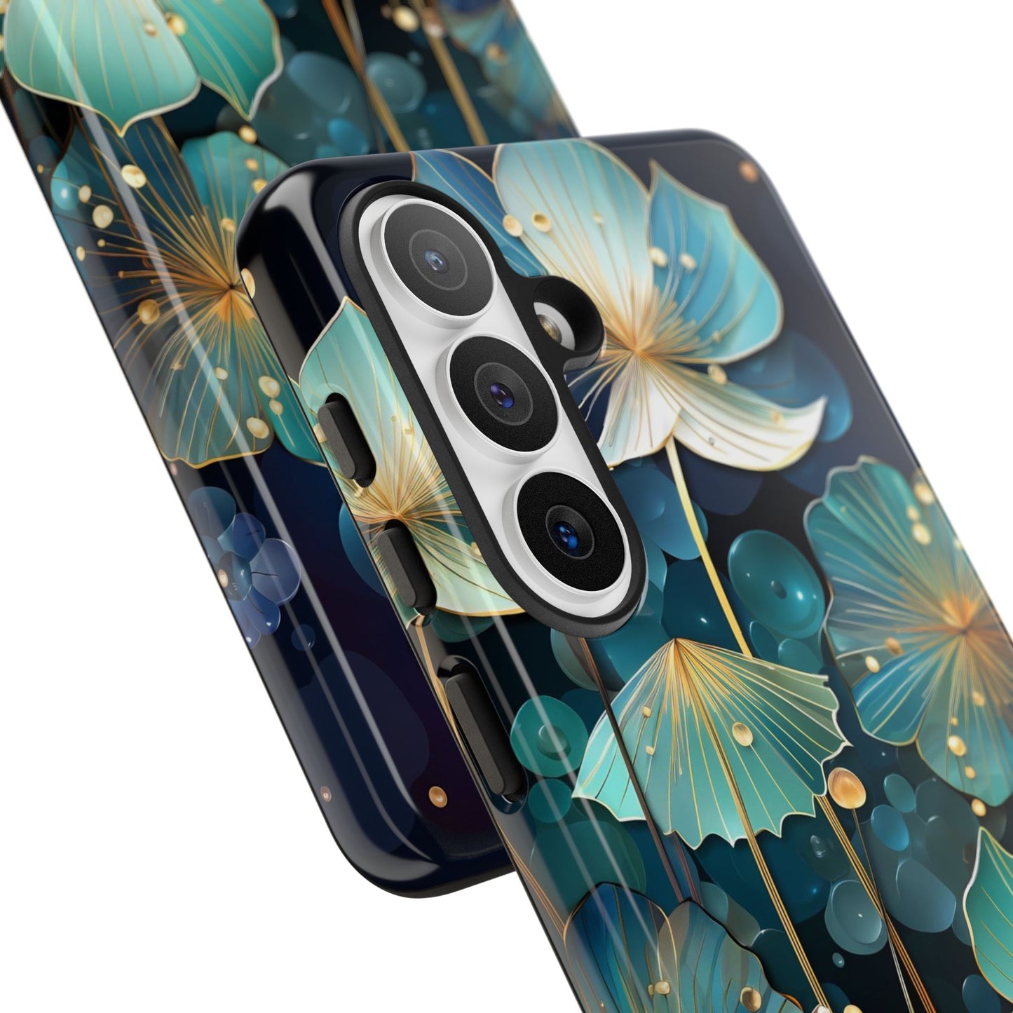 Teal Floral Tough Phone Case — Protective Botanical iPhone Cover