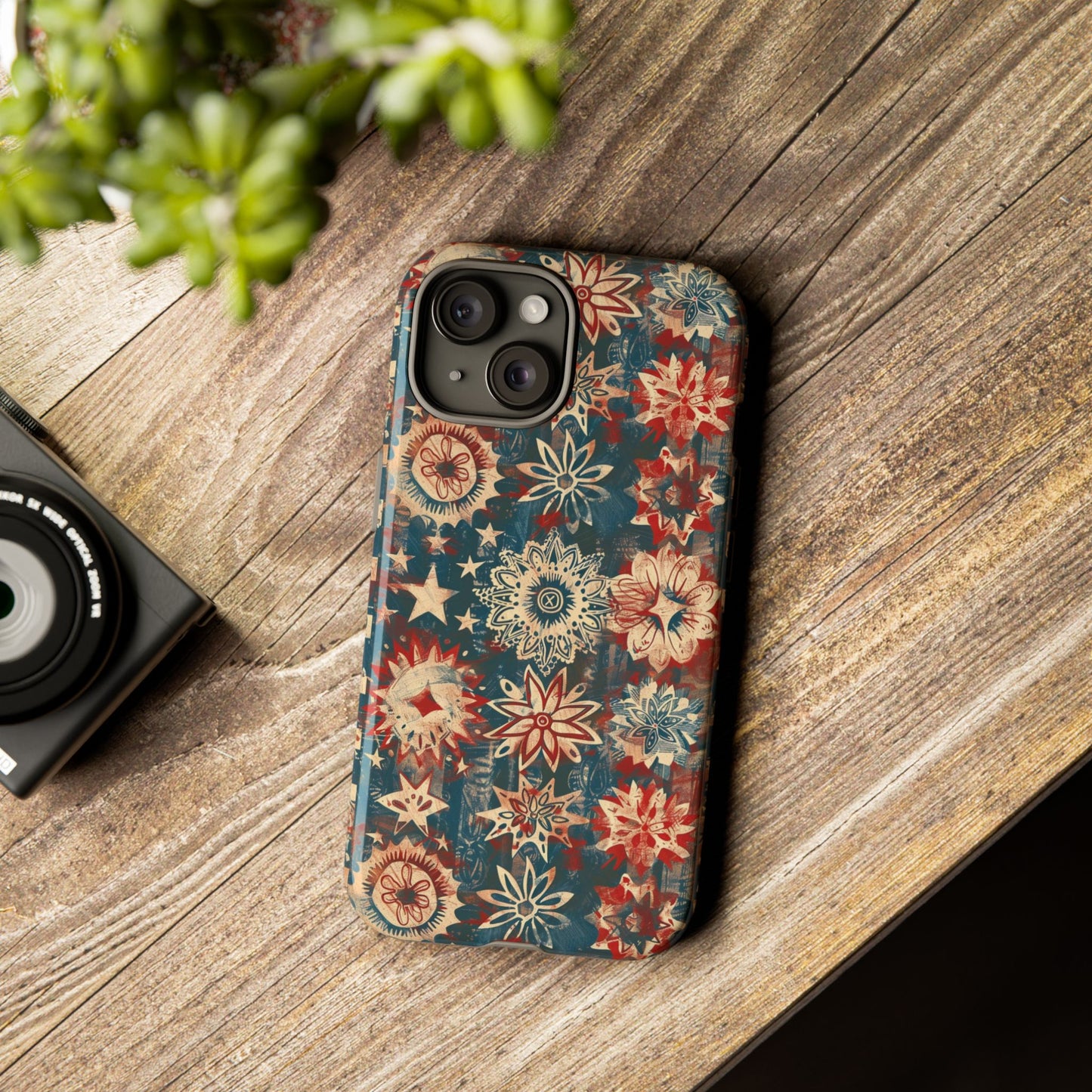 Patriotic Floral Tough Phone Case — Vintage American Stars & Flowers Design