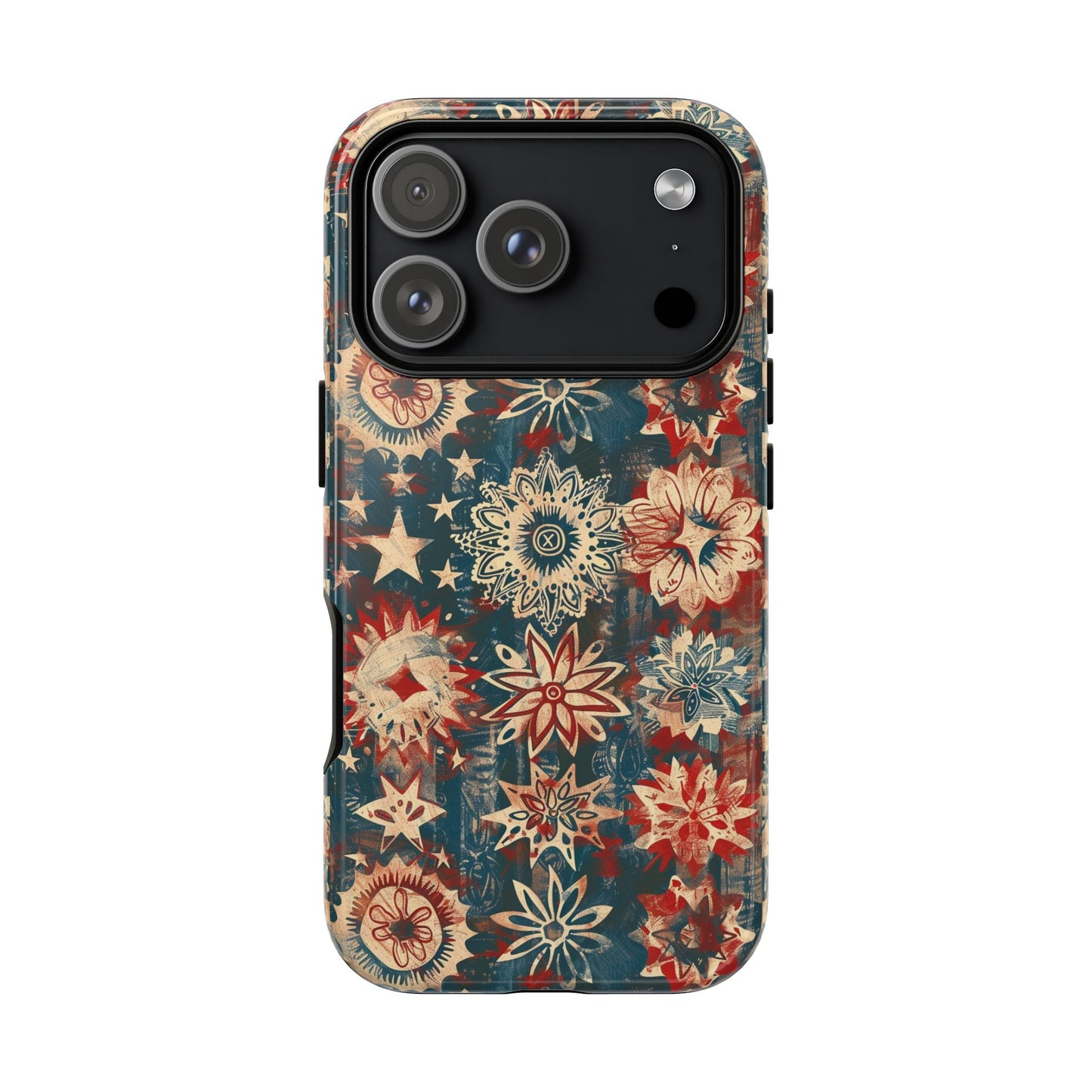 Patriotic Floral Tough Phone Case — Vintage American Stars & Flowers Design