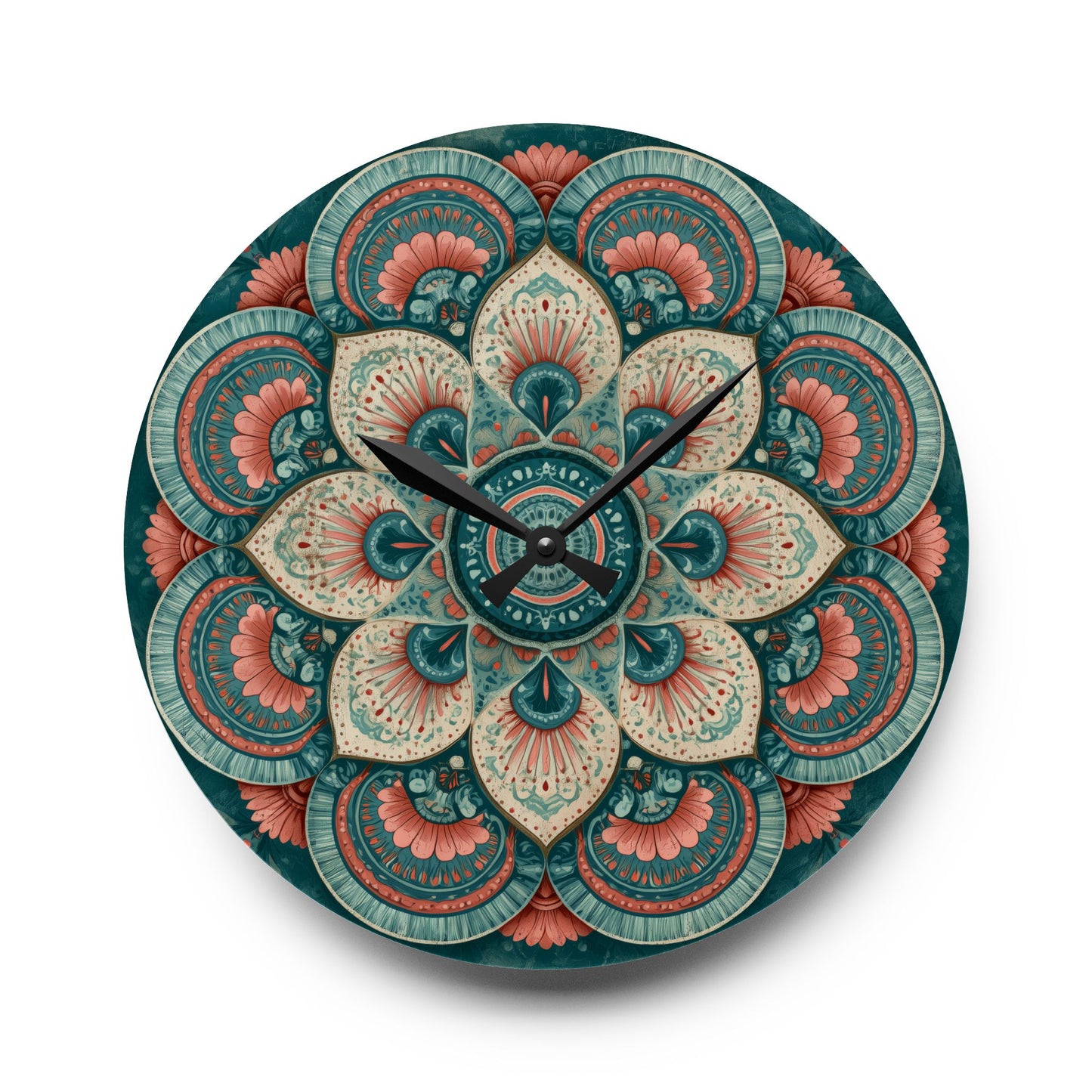 Mandala Floral Acrylic Wall Clock — Boho Decorative Home Clock