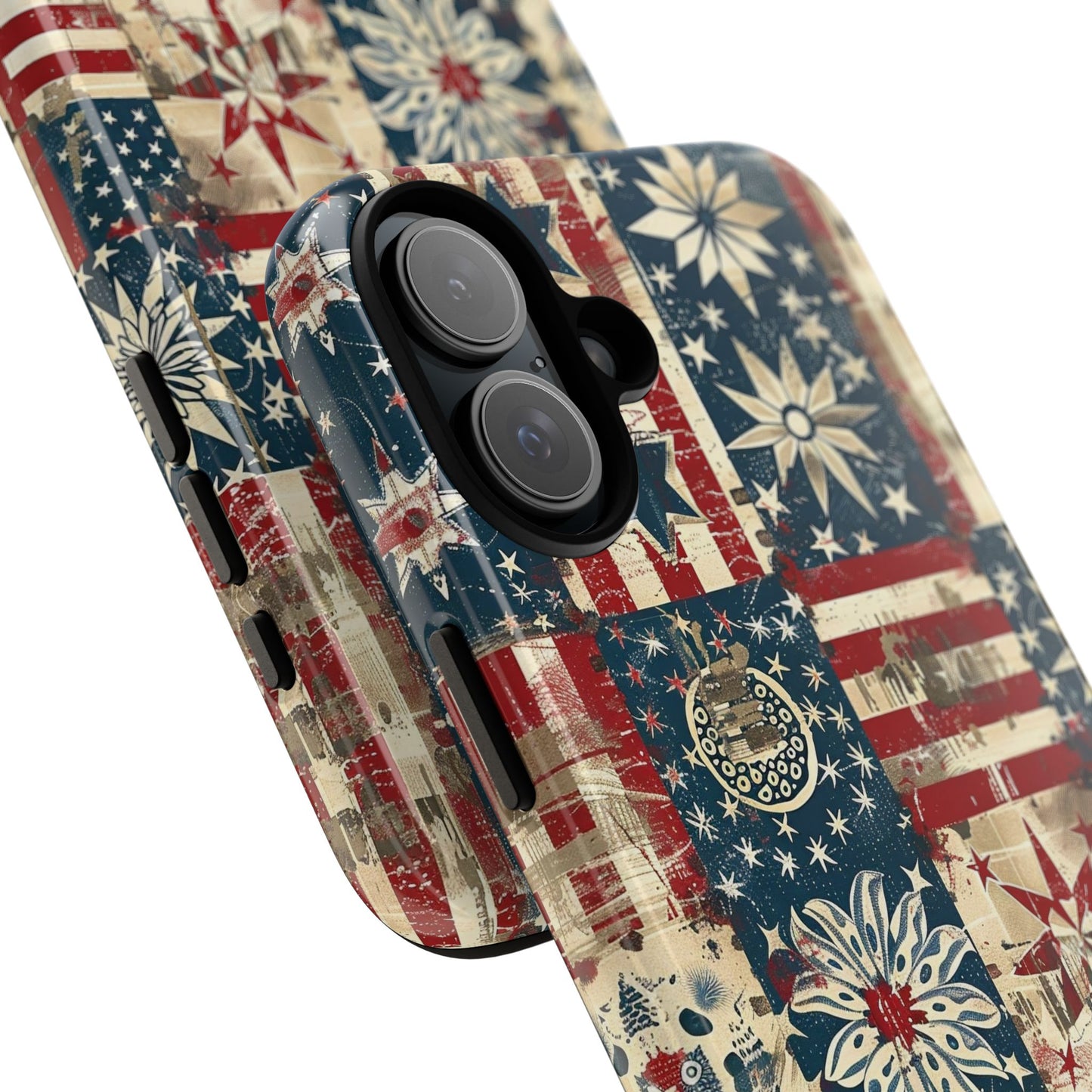 Patriotic Patchwork Phone Case — Vintage American Flag Stars & Quilted Design
