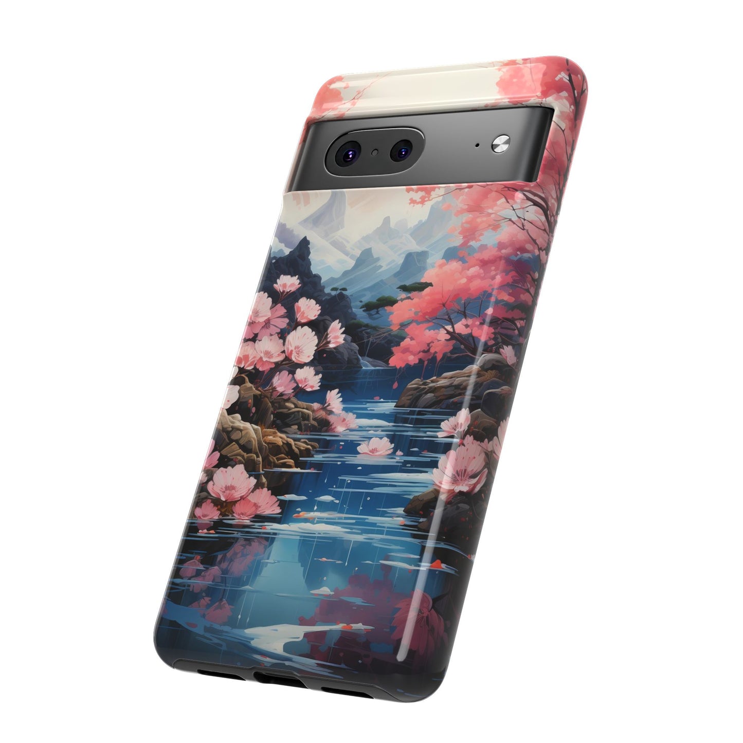 Cherry Blossom Floral Landscape Tough Phone Case – Double Layer Protection for iPhone, Samsung Galaxy & Google Pixel