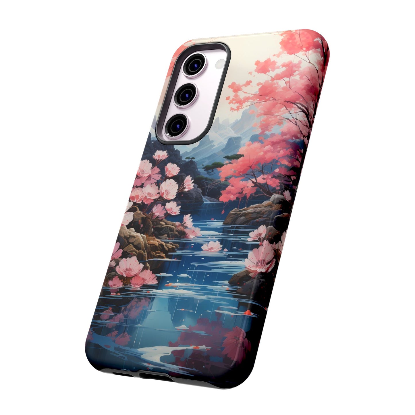 Cherry Blossom Floral Landscape Tough Phone Case – Double Layer Protection for iPhone, Samsung Galaxy & Google Pixel