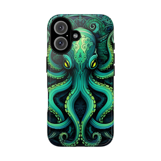 Vibrant Teal Octopus Tough Phone Case: Mandala-Inspired Art for iPhone, Samsung Galaxy & Google Pixel - Cracken Painting