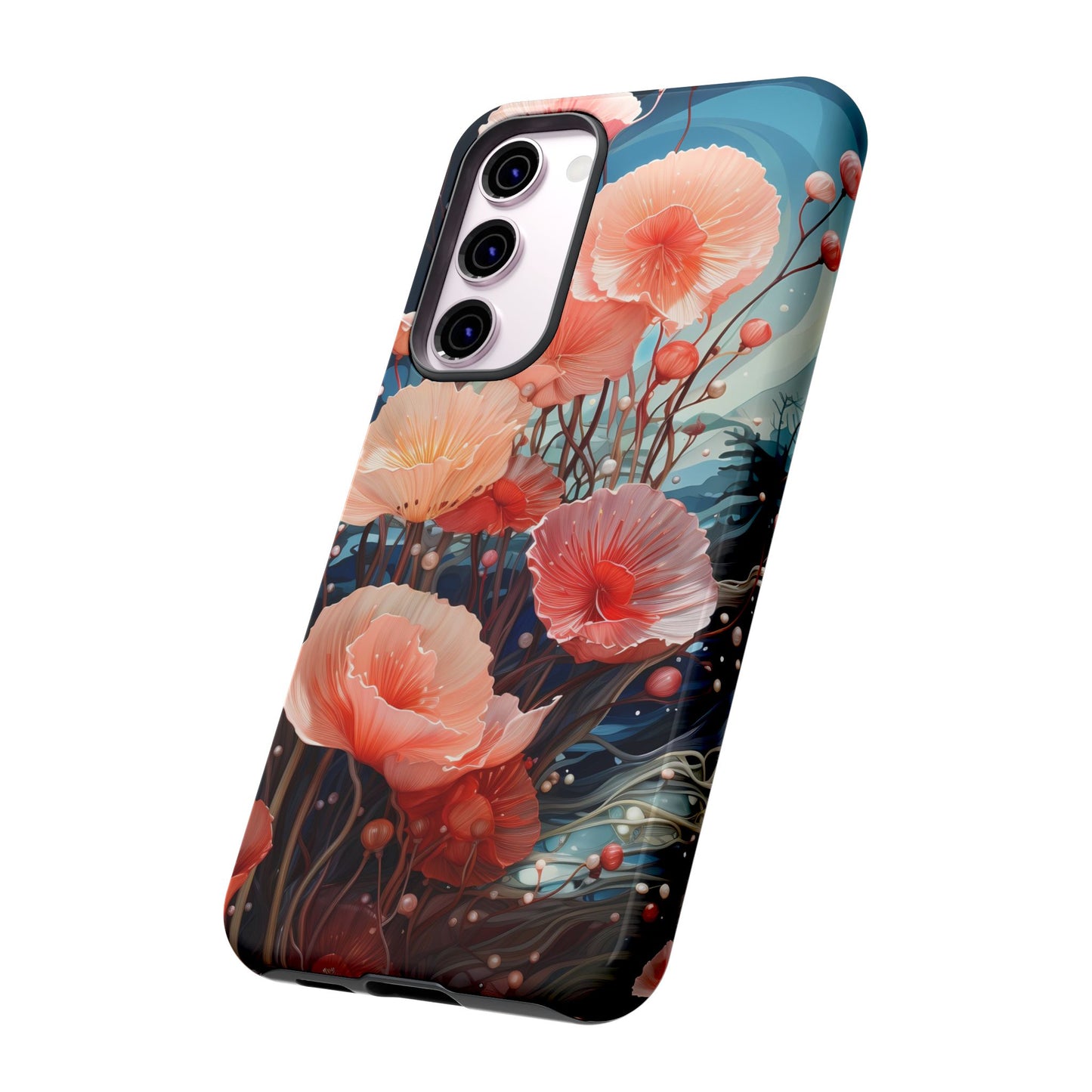 Blooming Poppies Tough Phone Case – Underwater Nocturnal Floral Design for iPhone, Samsung Galaxy & Google Pixel