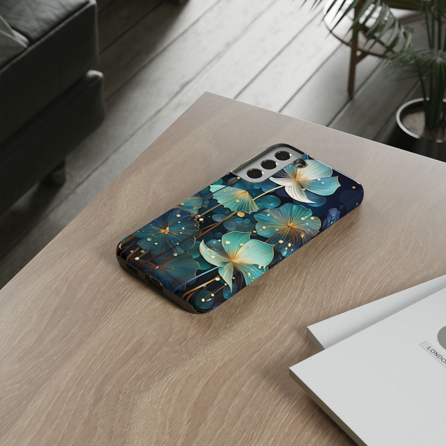 Teal Floral Tough Phone Case — Protective Botanical iPhone Cover