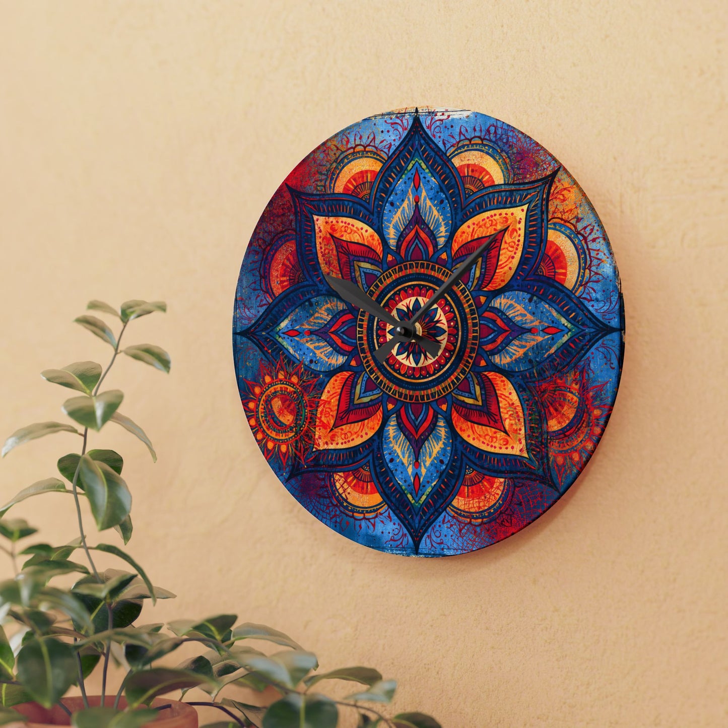 Mandala Acrylic Wall Clock – Colorful Boho Home Decor