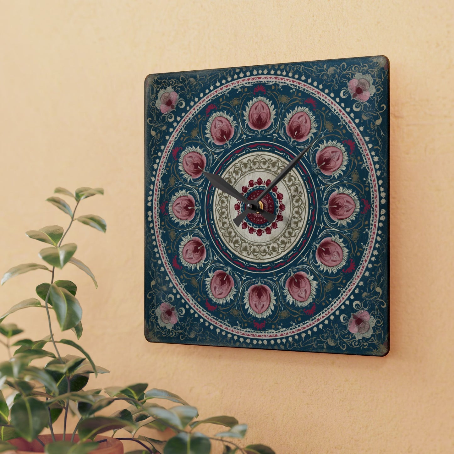 Mandala Floral Acrylic Wall Clock – Bohemian Home Decor