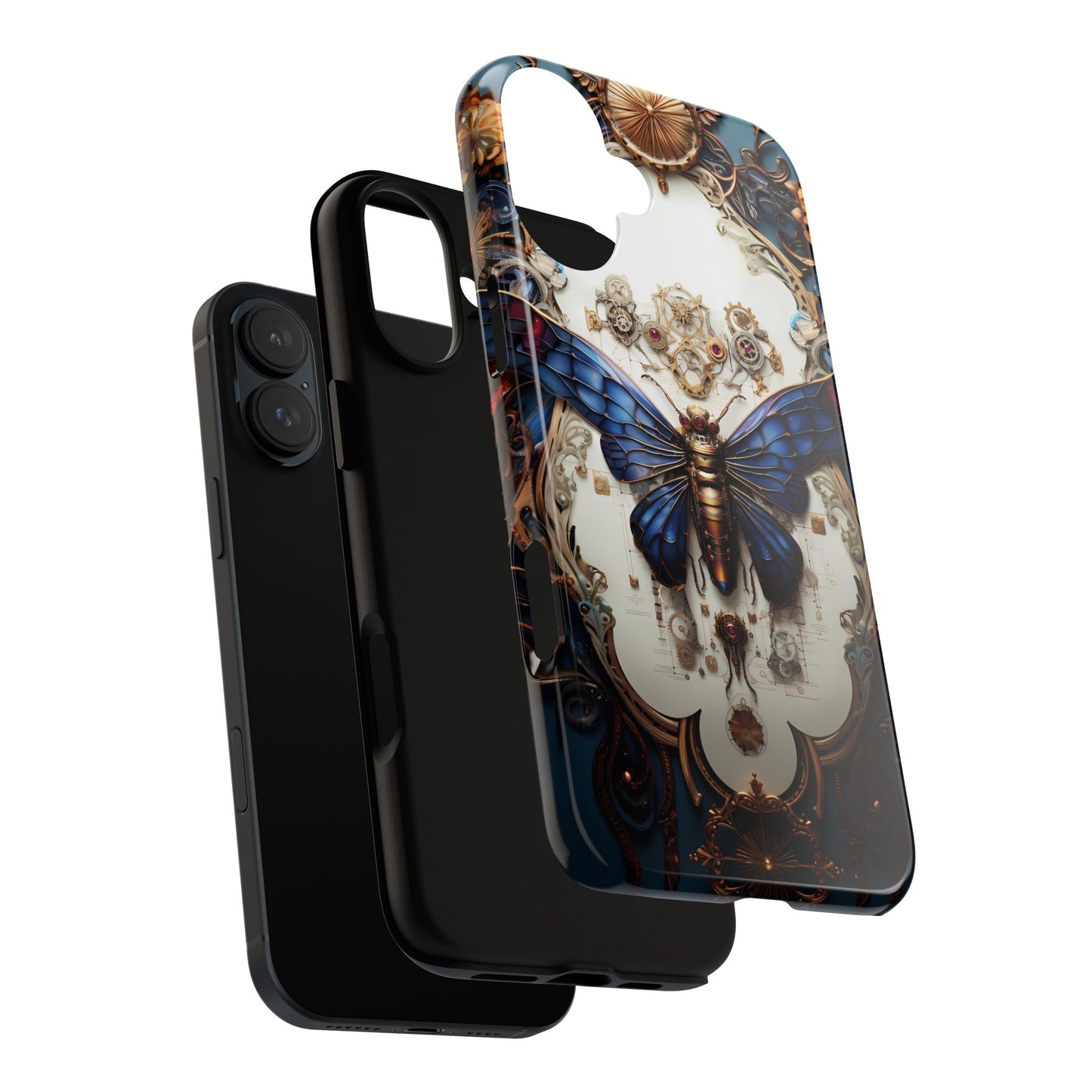 Blue Steampunk Cicada Tough Phone Case: Vintage Animatronic Insect Art for iPhone, Samsung Galaxy, and Google Pixel