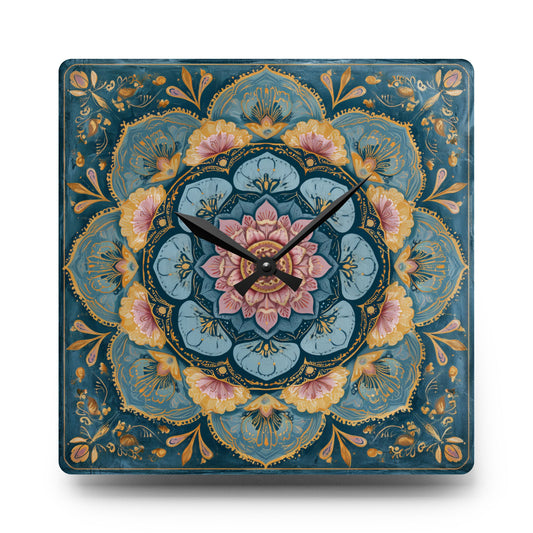 Mandala Floral Acrylic Wall Clock — Boho Decorative Home Clock