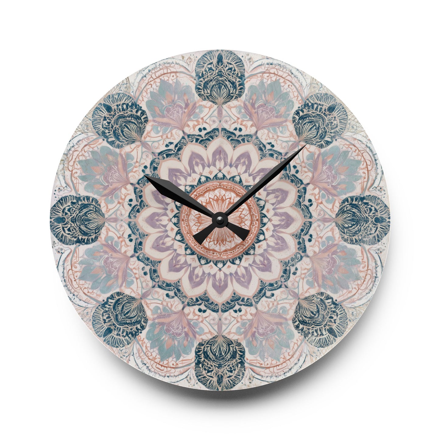 Mandala Acrylic Wall Clock — Boho Floral Decorative Clock