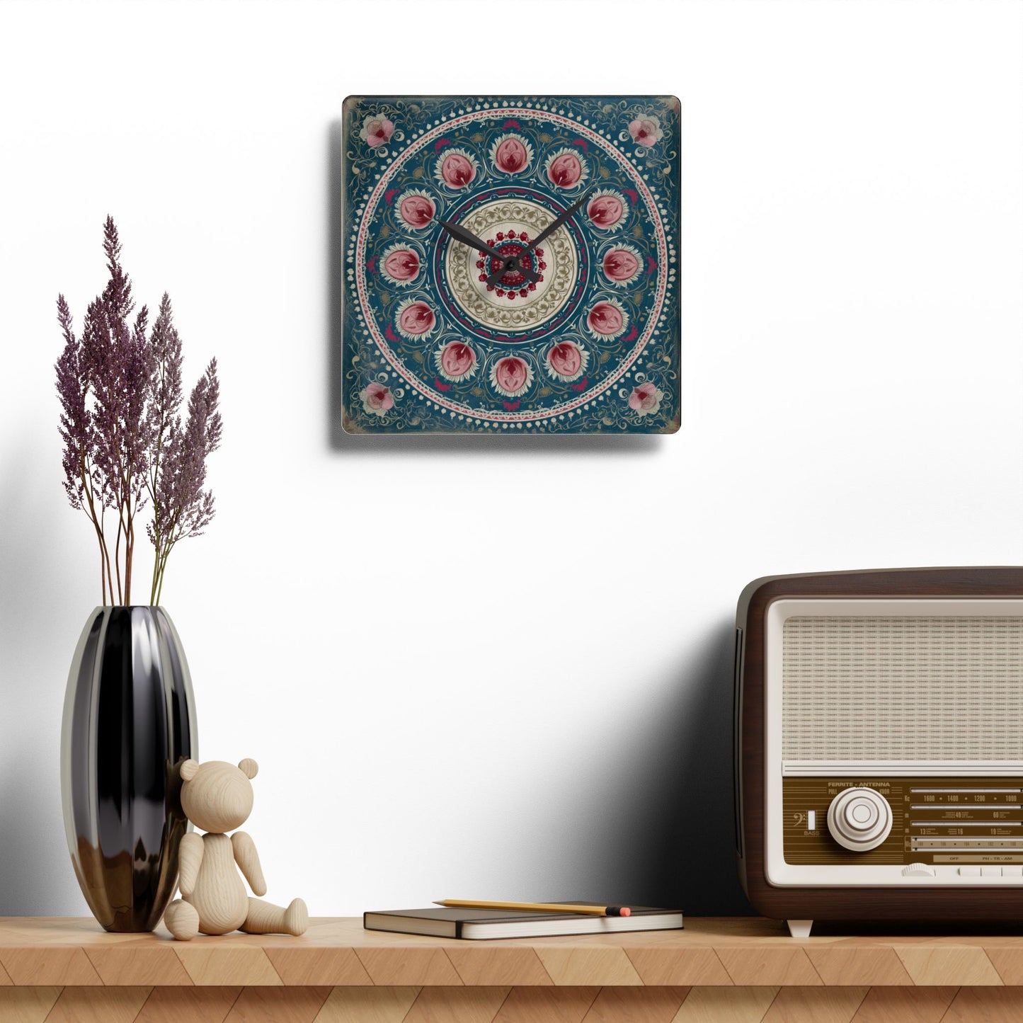 Mandala Floral Acrylic Wall Clock – Bohemian Home Decor