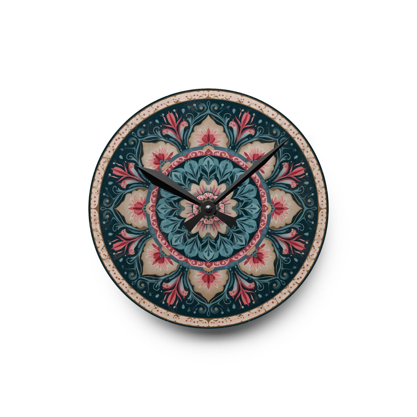 Bohemian Floral Mandala Acrylic Wall Clock — Decorative Home Accent
