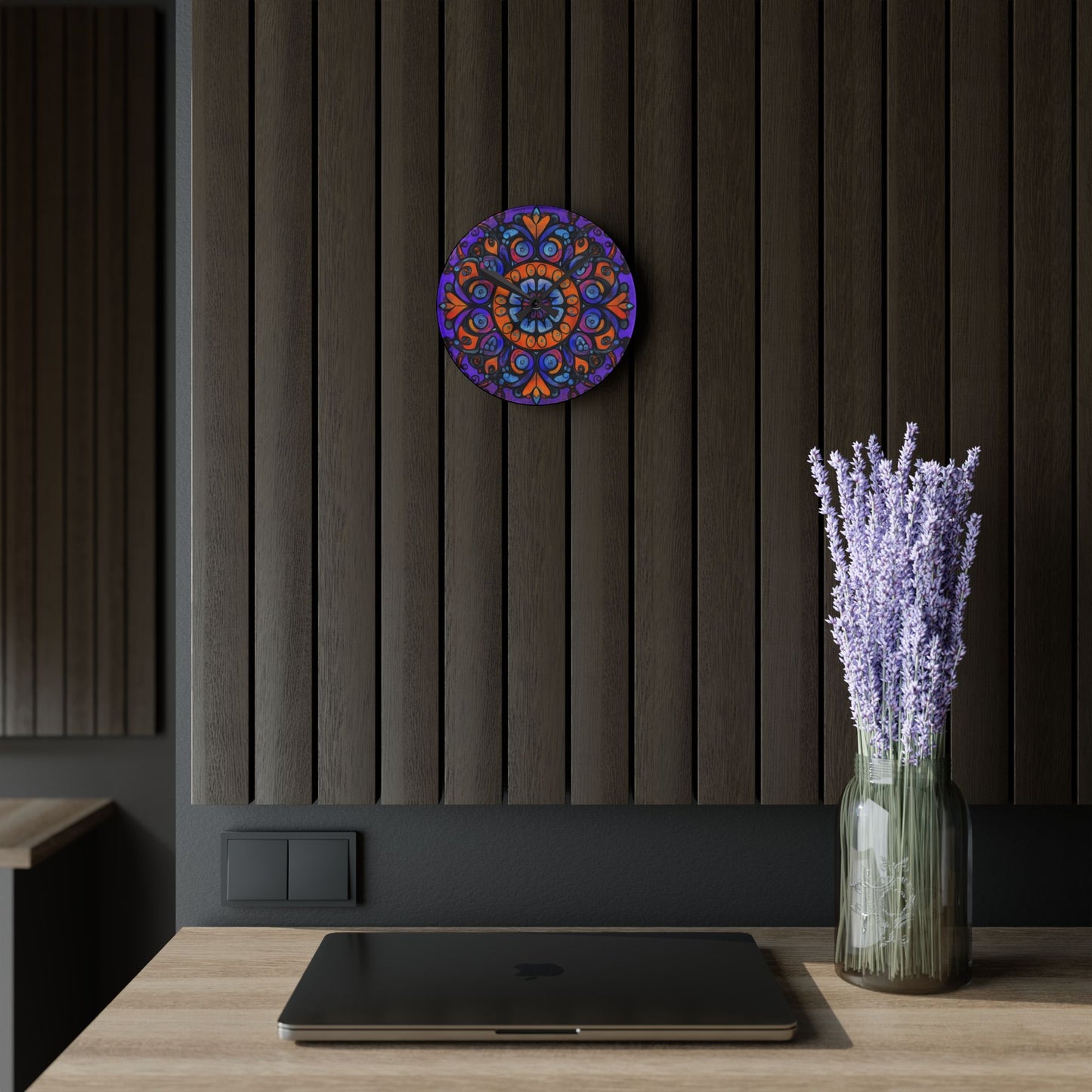 Mandala Acrylic Wall Clock — Colorful Boho Home Decor