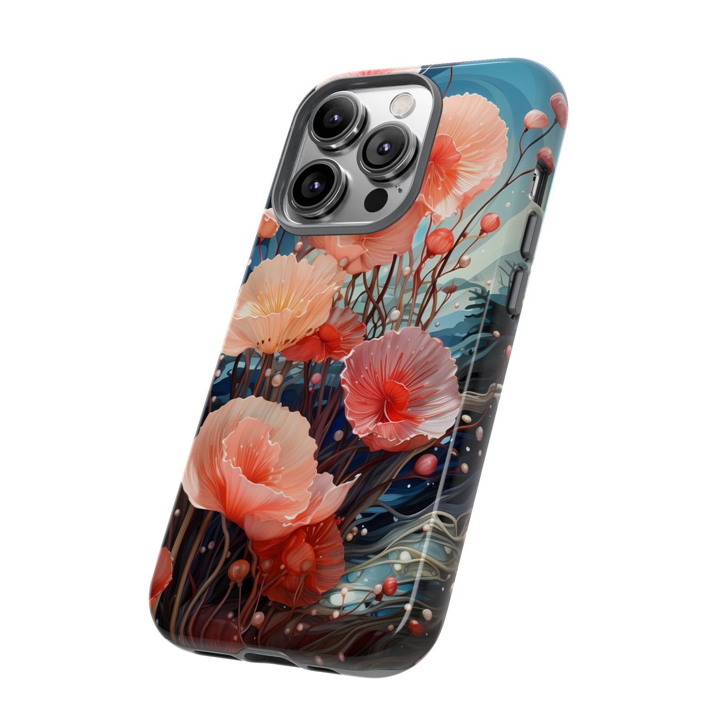 Blooming Poppies Tough Phone Case – Underwater Nocturnal Floral Design for iPhone, Samsung Galaxy & Google Pixel