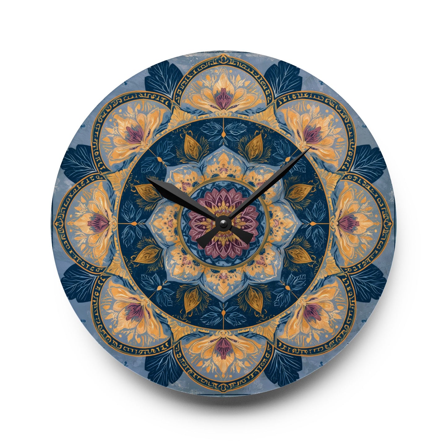 Mandala Floral Acrylic Wall Clock — Boho Blue Decorative Home Clock