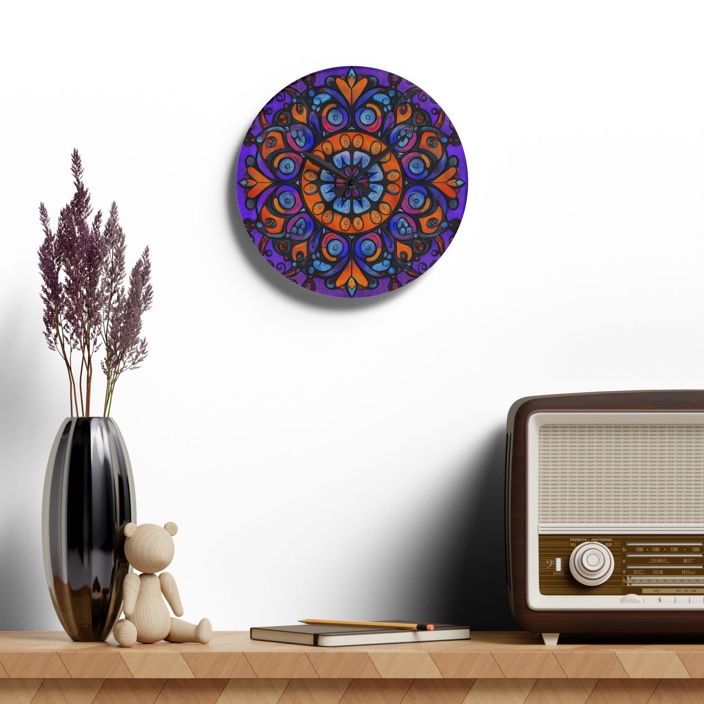 Mandala Acrylic Wall Clock — Colorful Boho Home Decor
