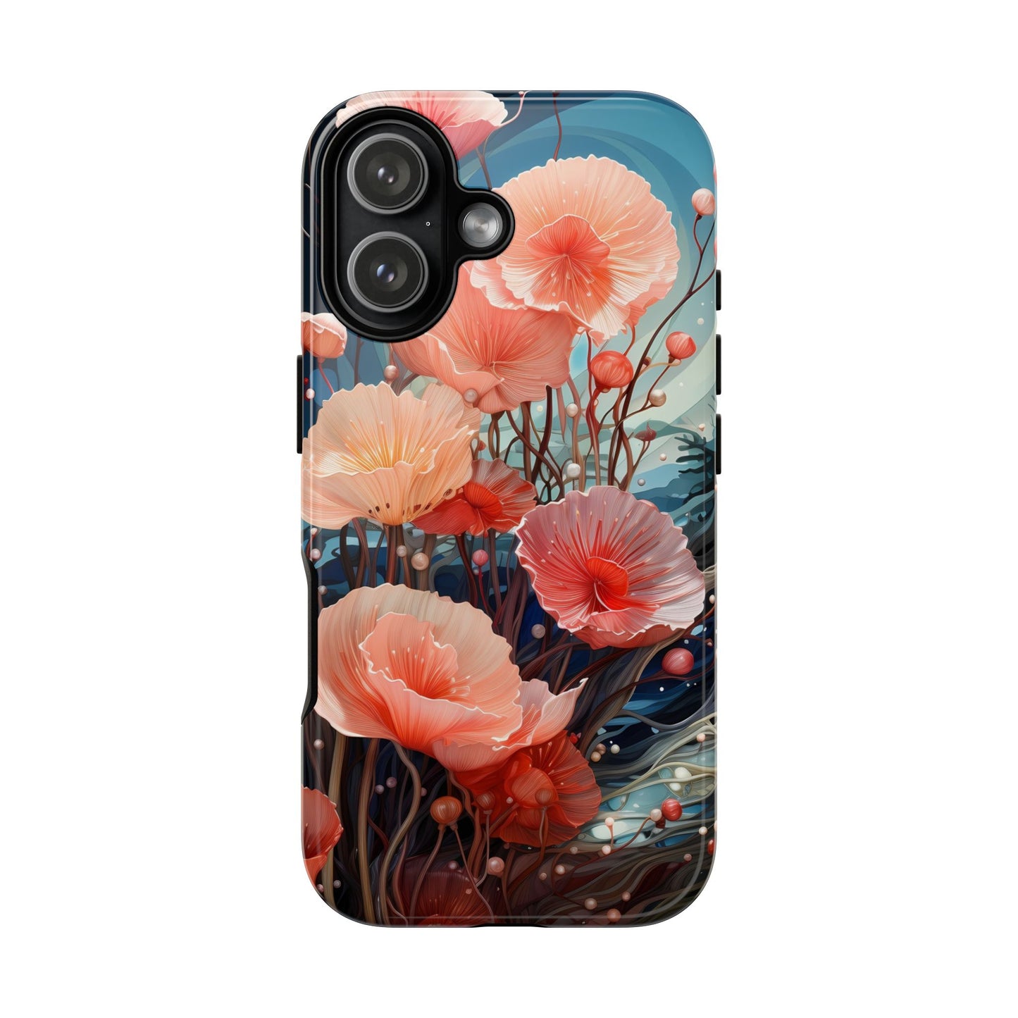 Blooming Poppies Tough Phone Case – Underwater Nocturnal Floral Design for iPhone, Samsung Galaxy & Google Pixel