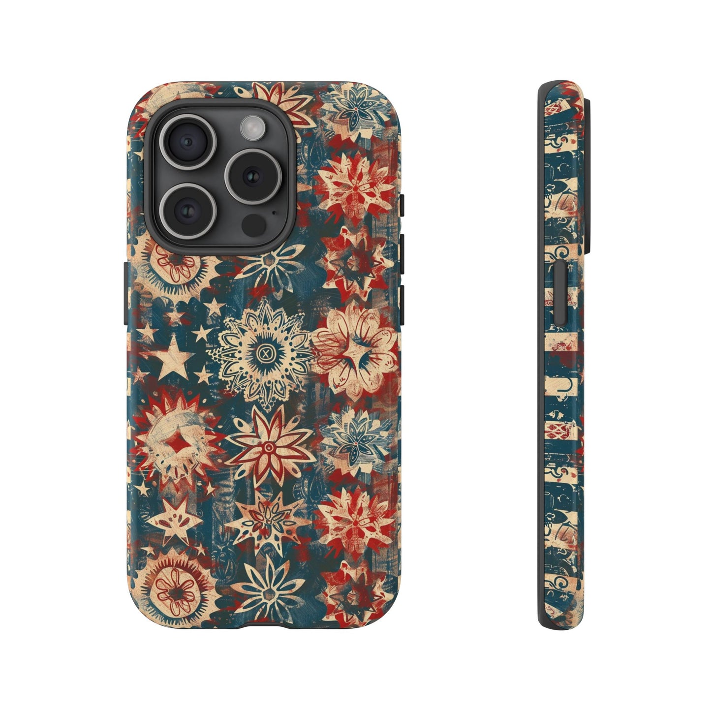 Patriotic Floral Tough Phone Case — Vintage American Stars & Flowers Design