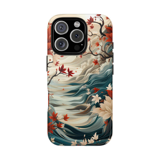 Americana Yuzen Waterfall Floral Phone Case – Artistic Double-Layer Protection for iPhone, Samsung Galaxy, and Google Pixel