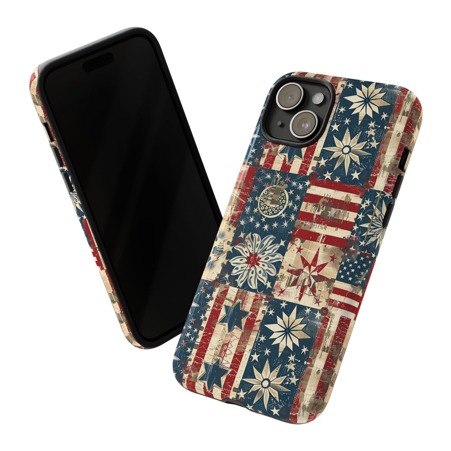 Patriotic Patchwork Phone Case — Vintage American Flag Stars & Quilted Design