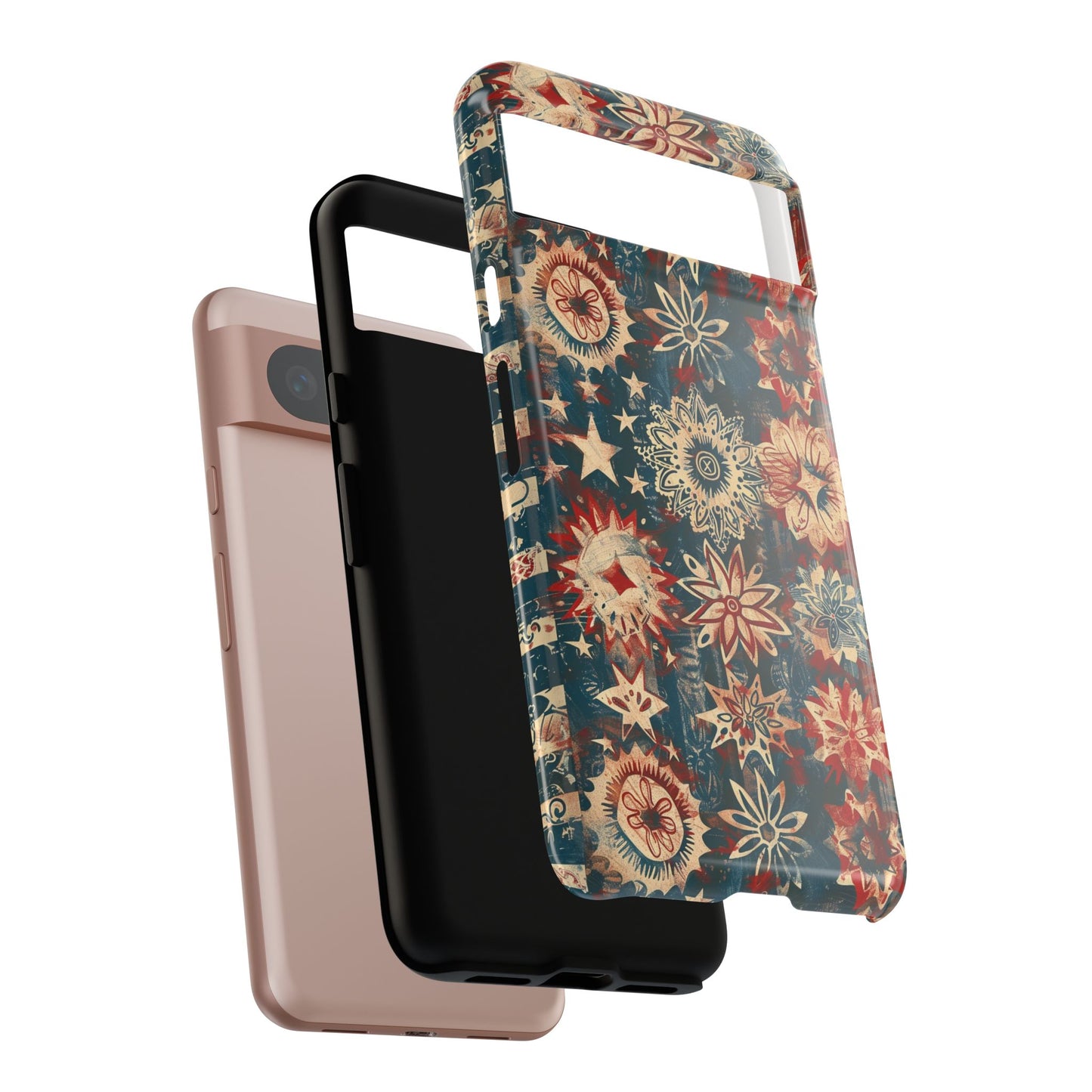 Patriotic Floral Tough Phone Case — Vintage American Stars & Flowers Design
