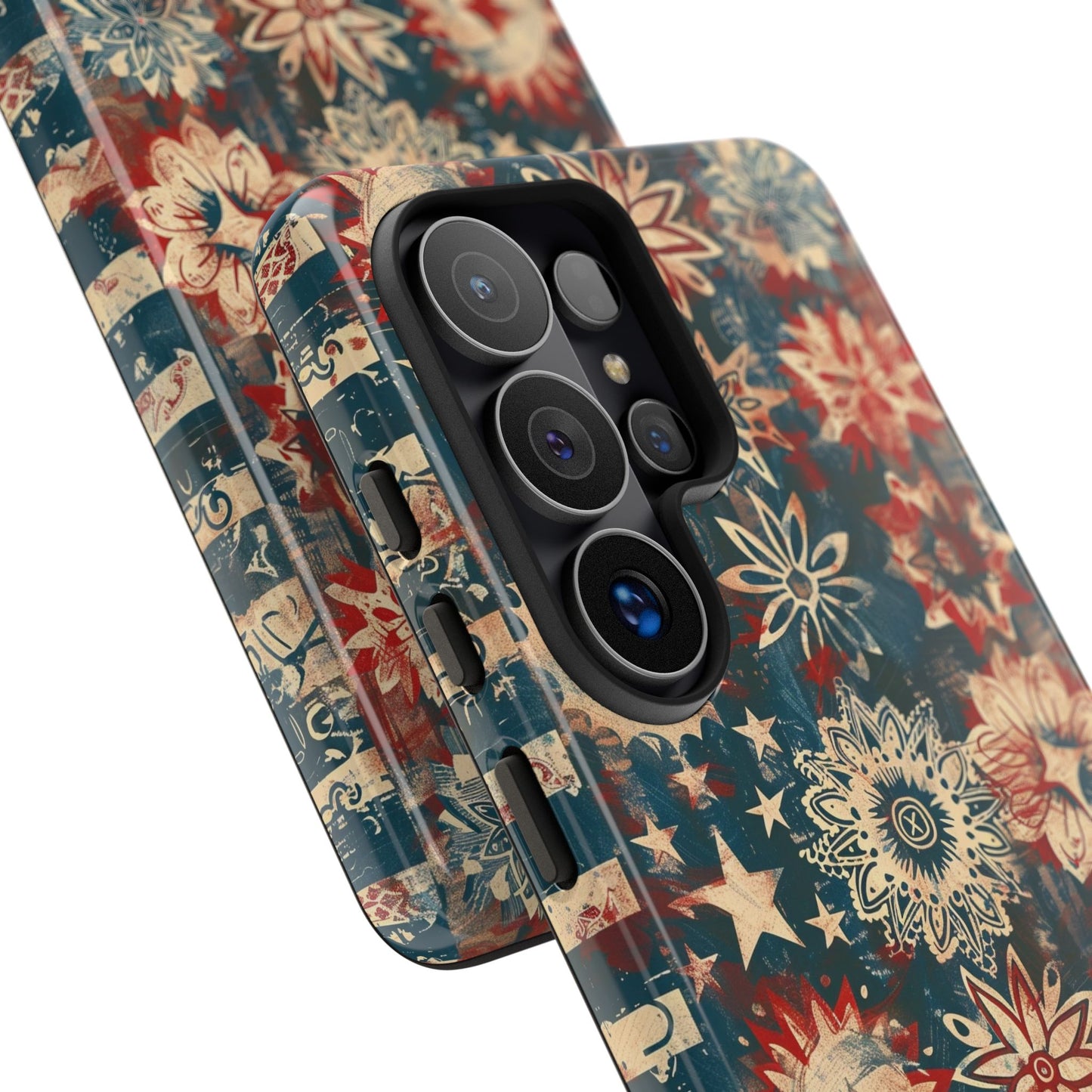 Patriotic Floral Tough Phone Case — Vintage American Stars & Flowers Design
