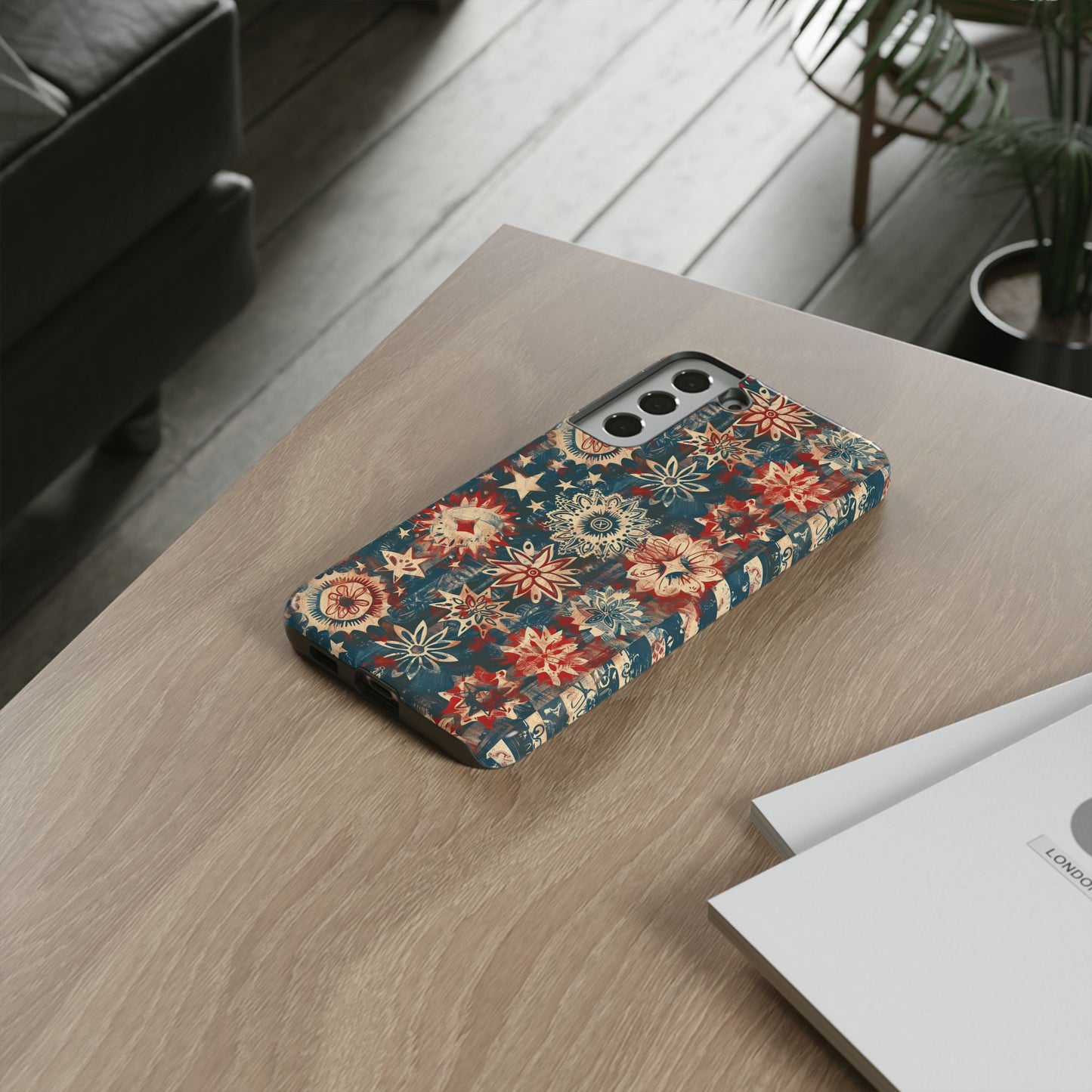 Patriotic Floral Tough Phone Case — Vintage American Stars & Flowers Design