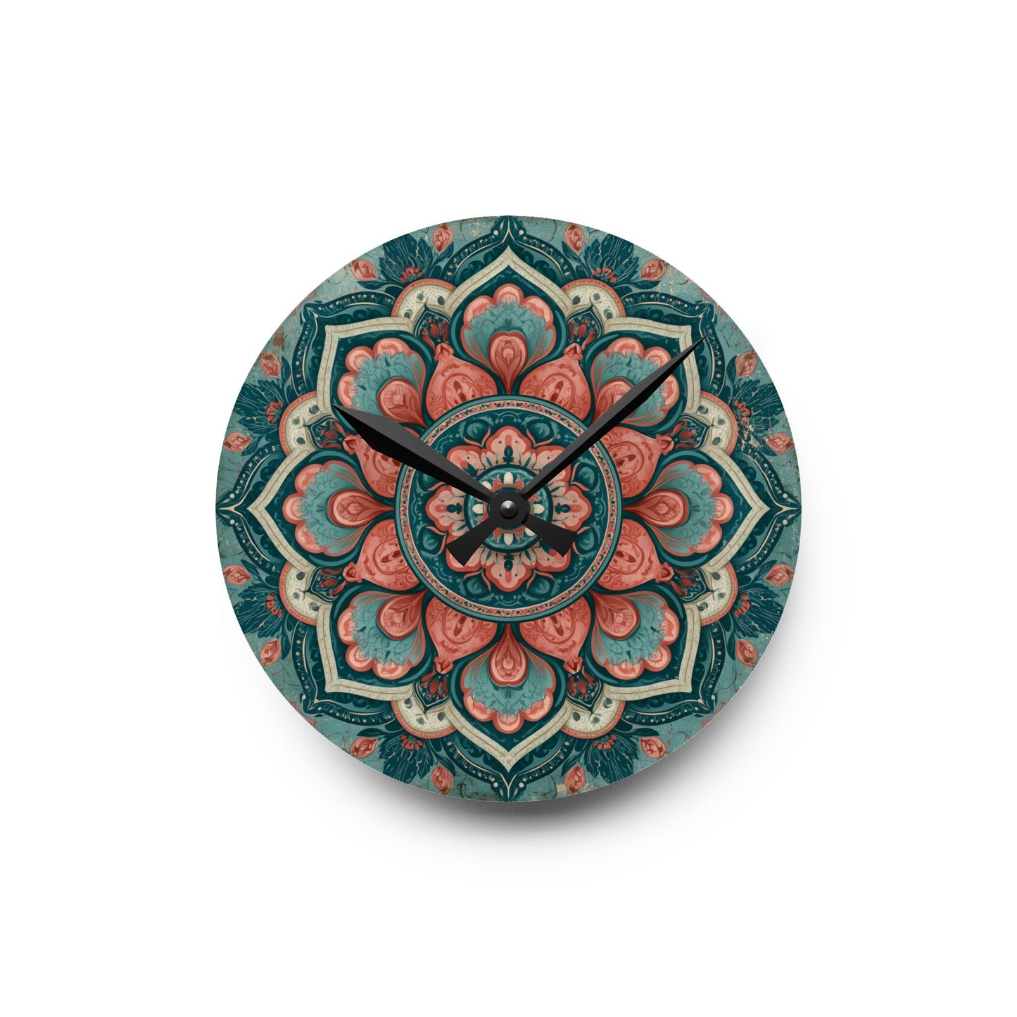 Mandala Acrylic Wall Clock — Boho Floral Decorative Clock