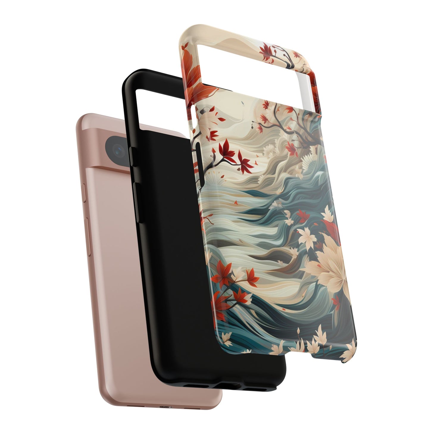Americana Yuzen Waterfall Floral Phone Case – Artistic Double-Layer Protection for iPhone, Samsung Galaxy, and Google Pixel