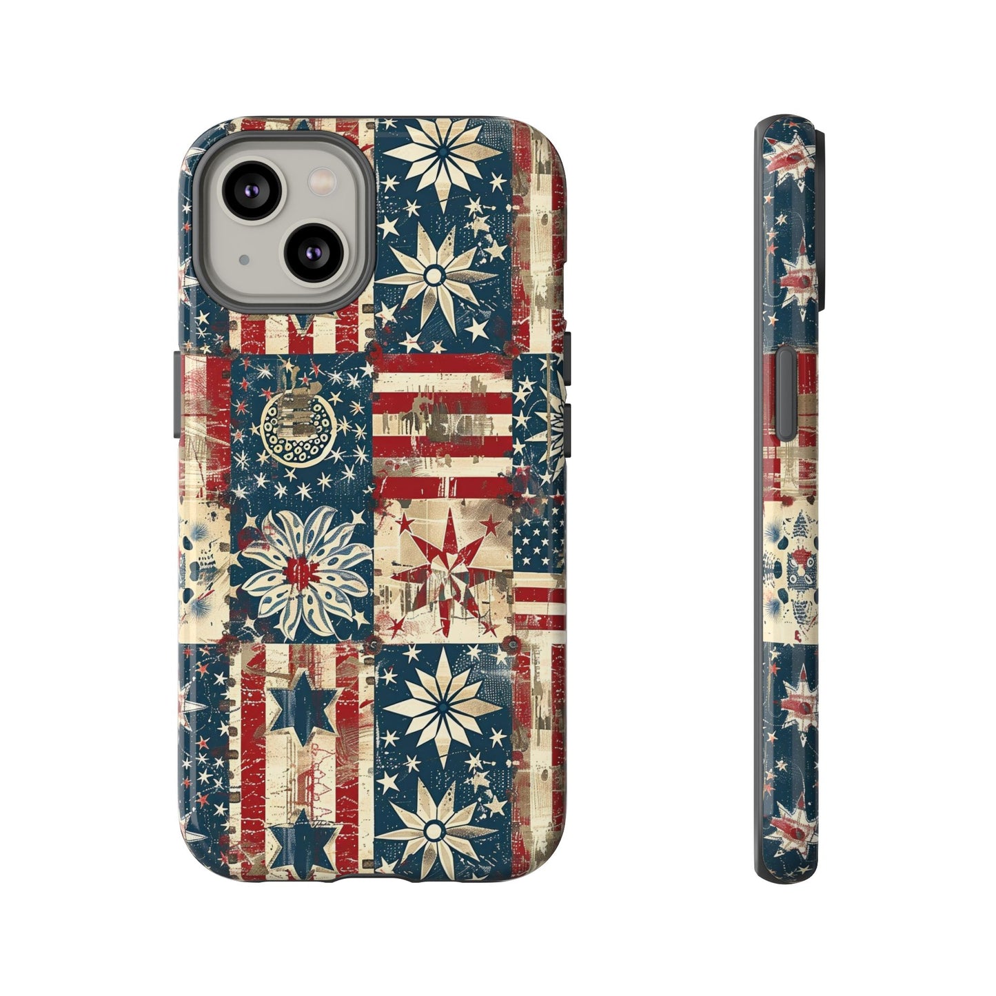 Patriotic Patchwork Phone Case — Vintage American Flag Stars & Quilted Design