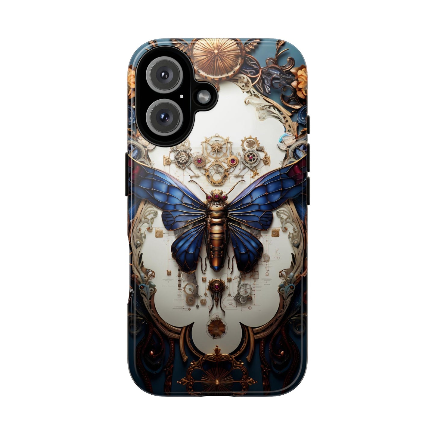 Blue Steampunk Cicada Tough Phone Case: Vintage Animatronic Insect Art for iPhone, Samsung Galaxy, and Google Pixel