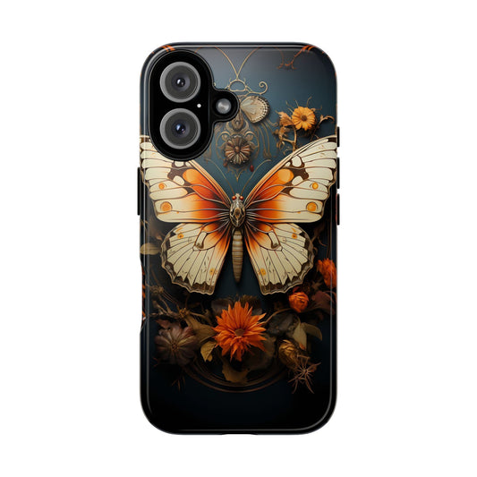 Autumn Butterfly Tough Phone Case: Fall Colors Foliage & Vintage Brass Style for iPhone, Samsung Galaxy & Google Pixel