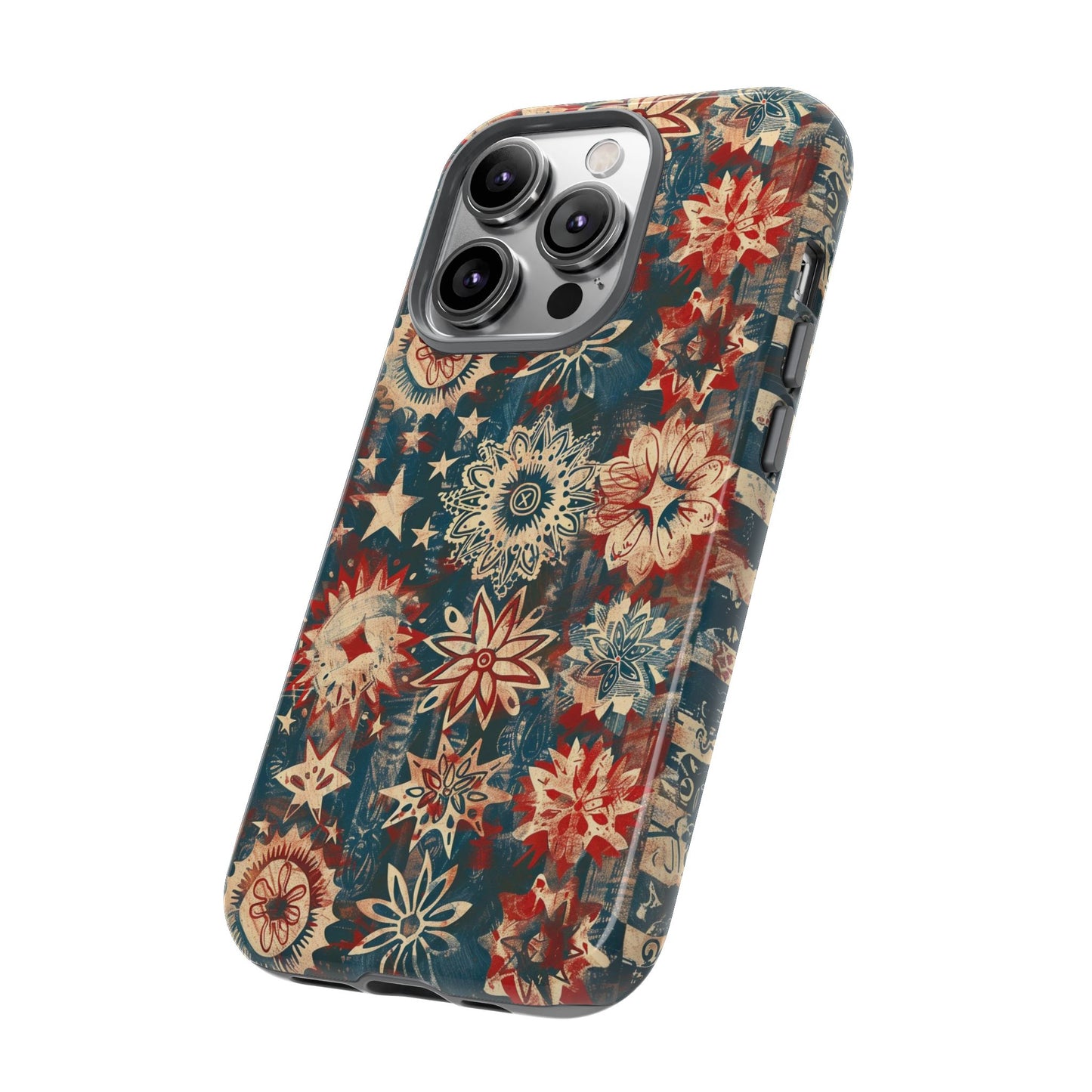Patriotic Floral Tough Phone Case — Vintage American Stars & Flowers Design