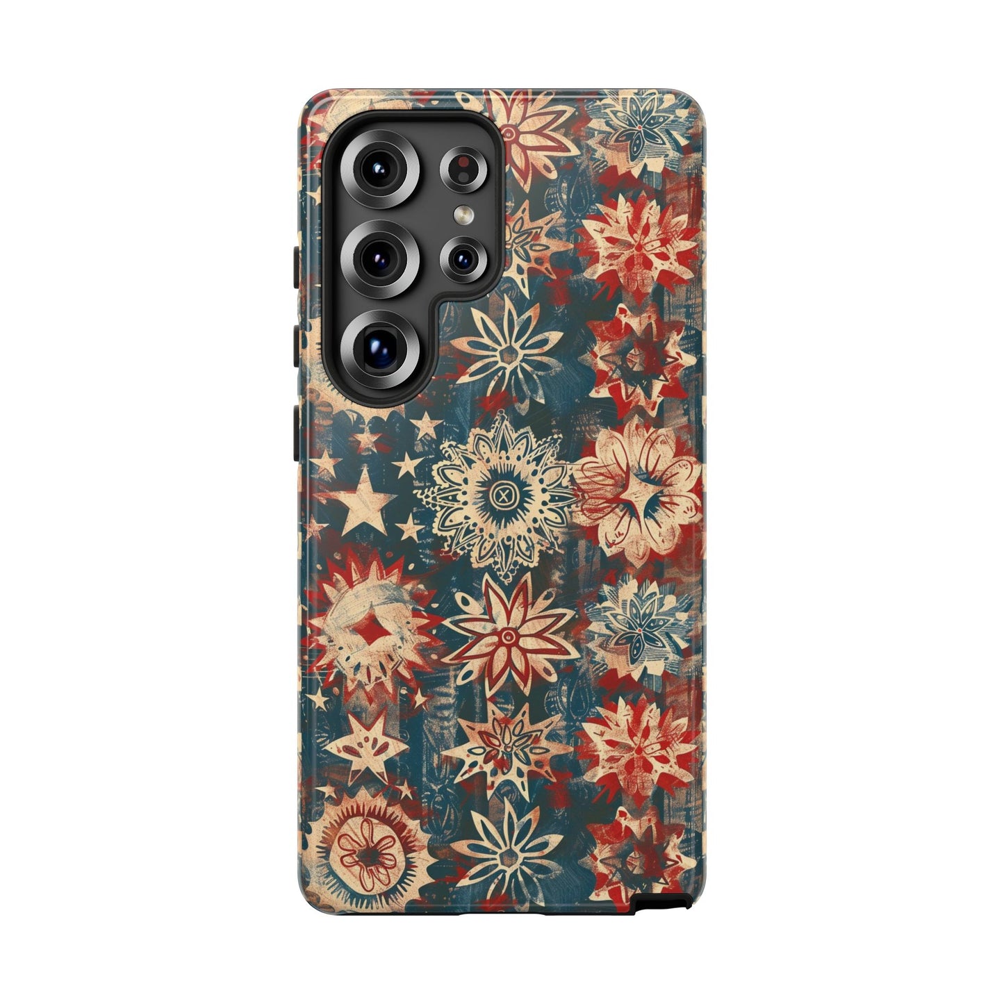 Patriotic Floral Tough Phone Case — Vintage American Stars & Flowers Design