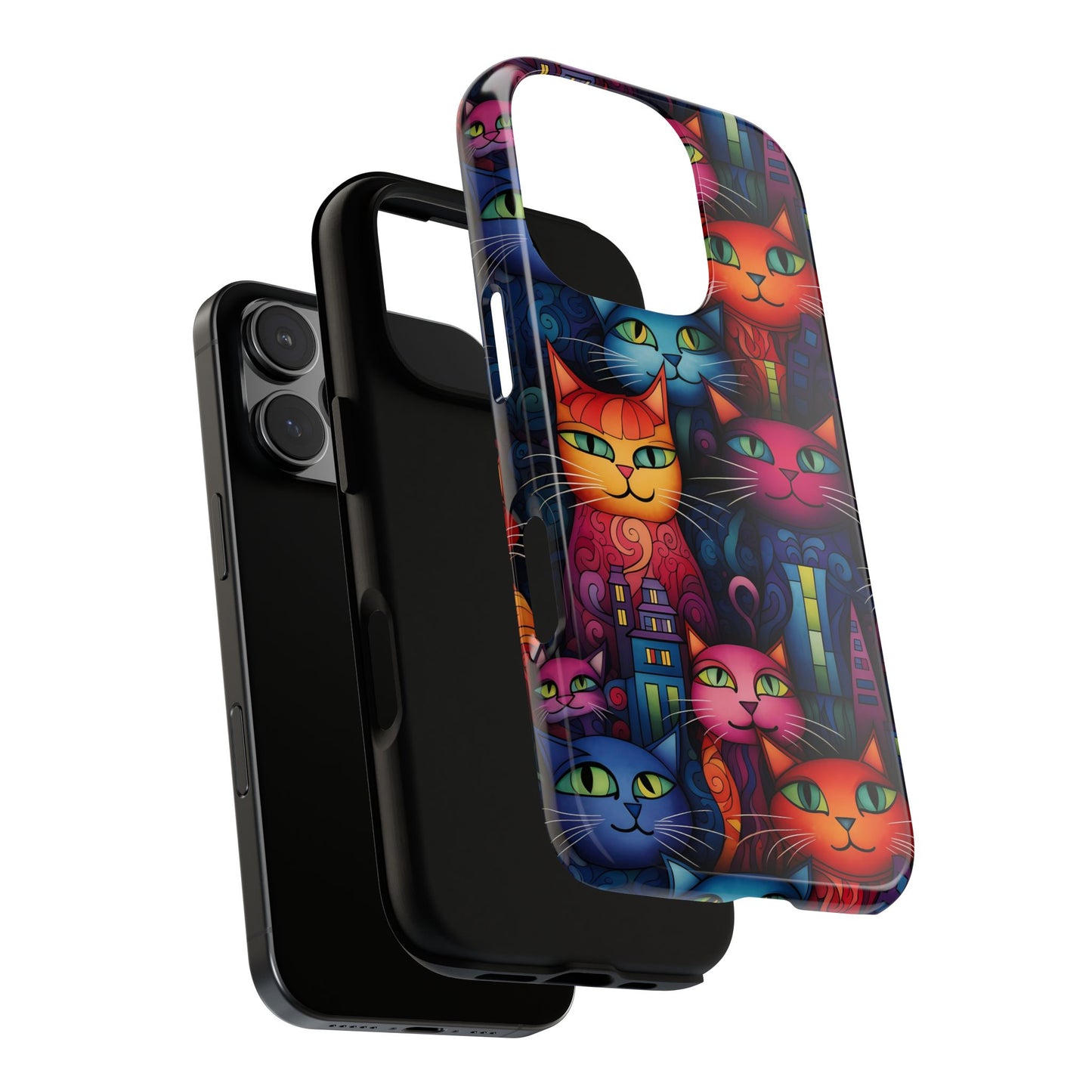 Cat-opolis Tough Phone Case: Fantastical Feline City Scape Mobile Phone Protection for iPhone, Samsung Galaxy & Google Pixel Whimsical Art