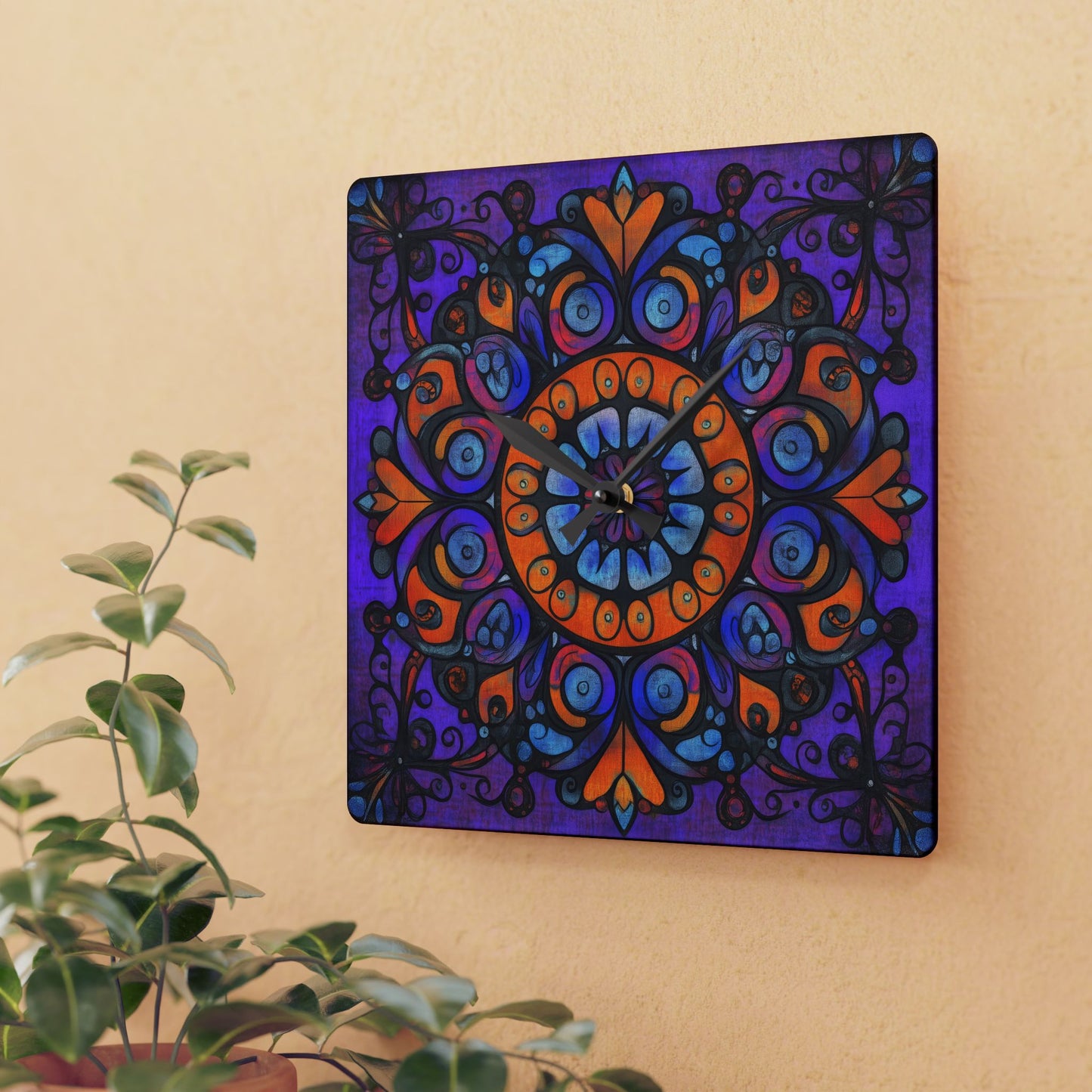 Mandala Acrylic Wall Clock — Colorful Boho Home Decor