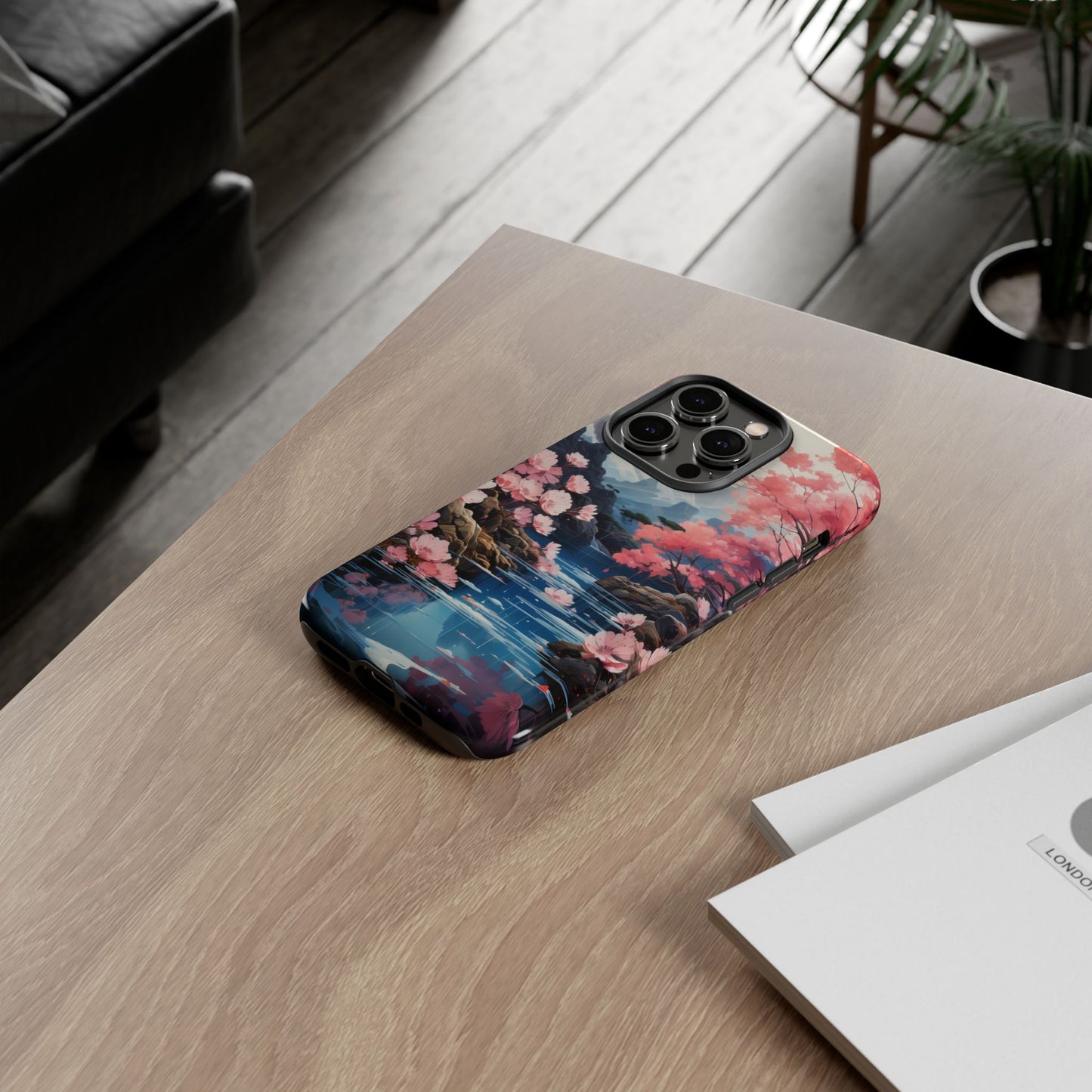 Cherry Blossom Floral Landscape Tough Phone Case – Double Layer Protection for iPhone, Samsung Galaxy & Google Pixel