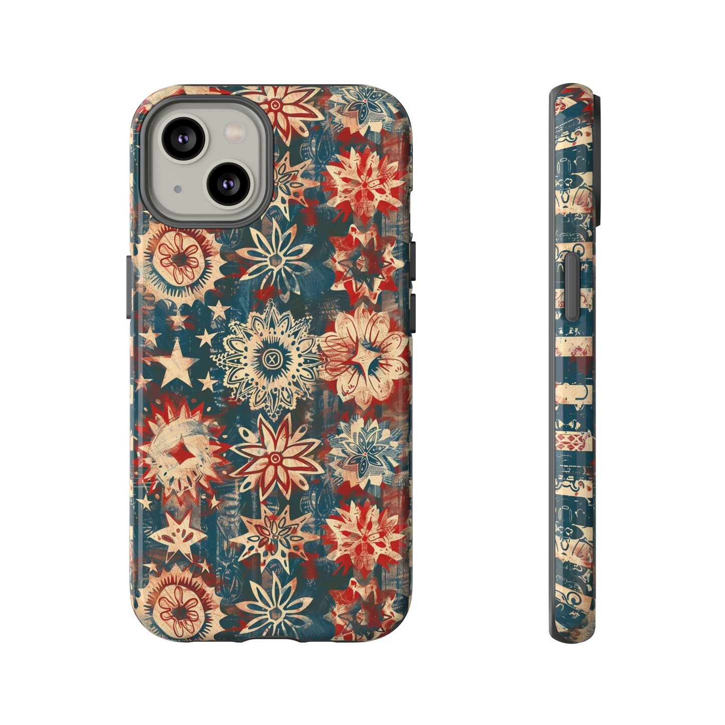 Patriotic Floral Tough Phone Case — Vintage American Stars & Flowers Design