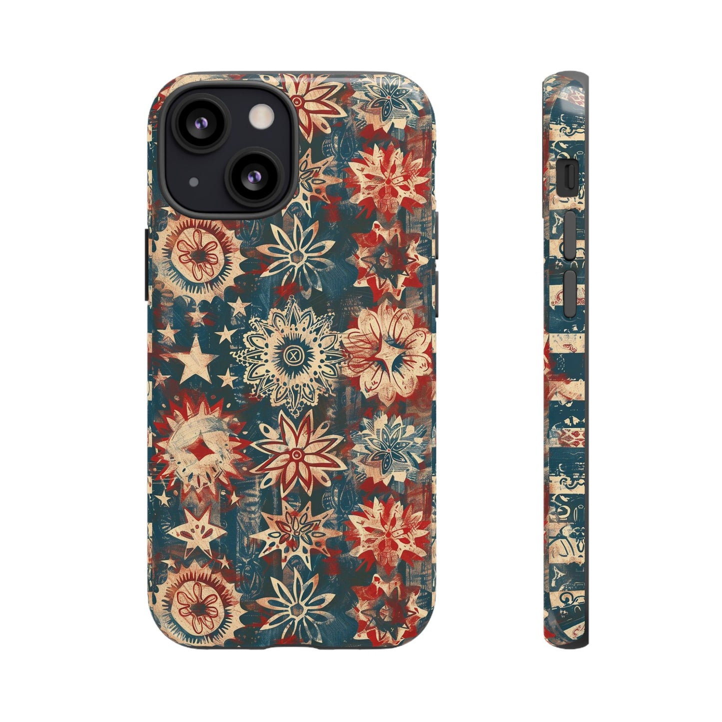 Patriotic Floral Tough Phone Case — Vintage American Stars & Flowers Design