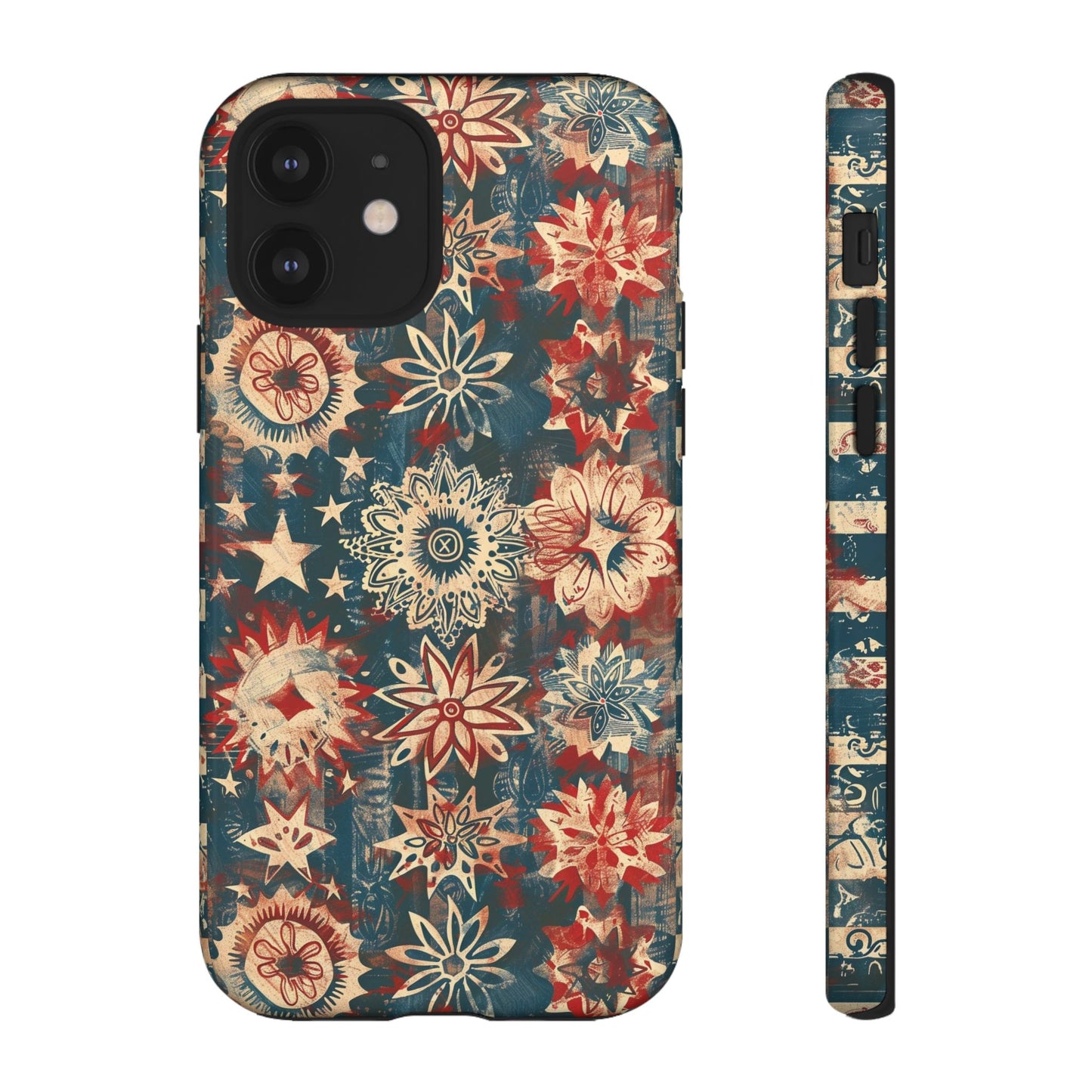 Patriotic Floral Tough Phone Case — Vintage American Stars & Flowers Design