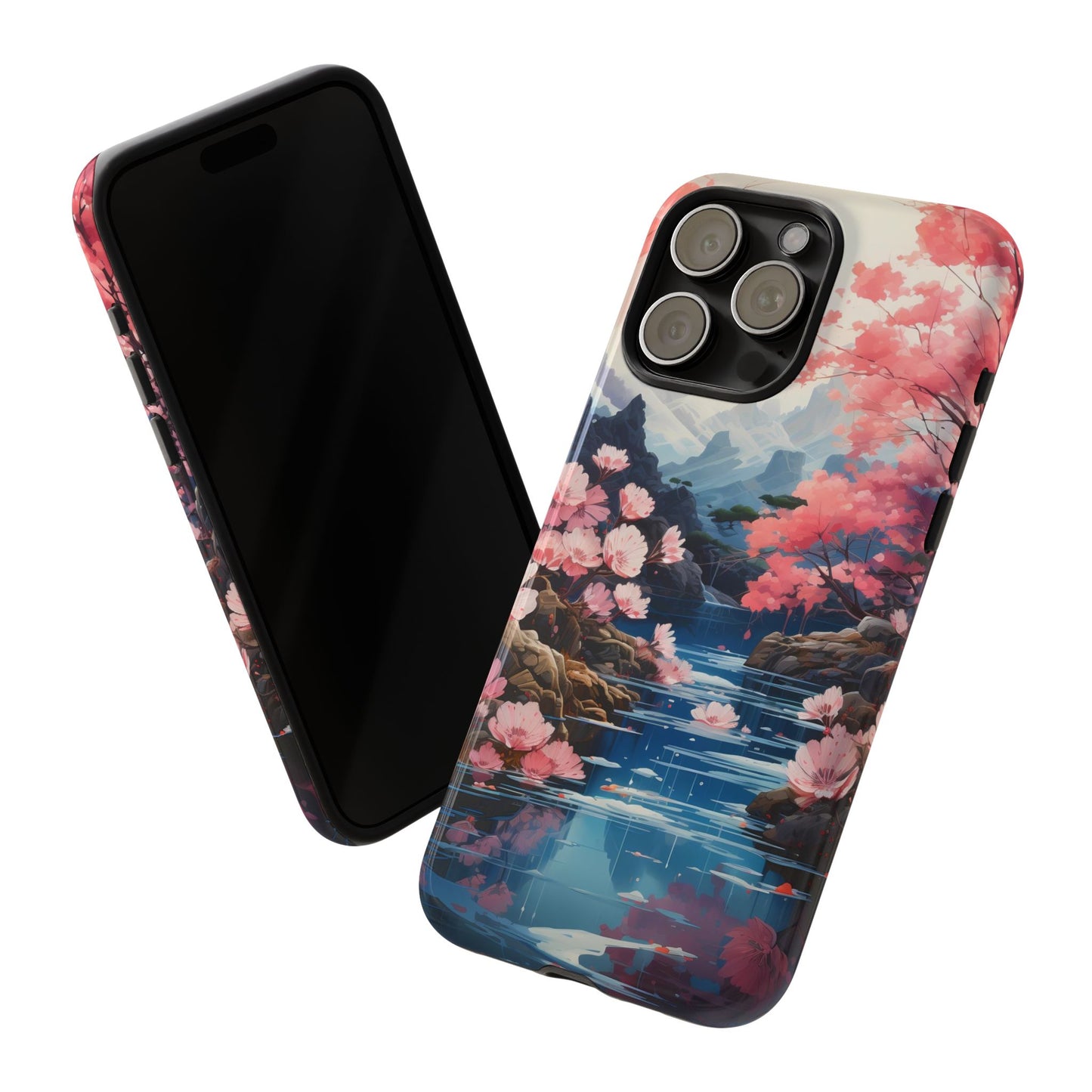 Cherry Blossom Floral Landscape Tough Phone Case – Double Layer Protection for iPhone, Samsung Galaxy & Google Pixel