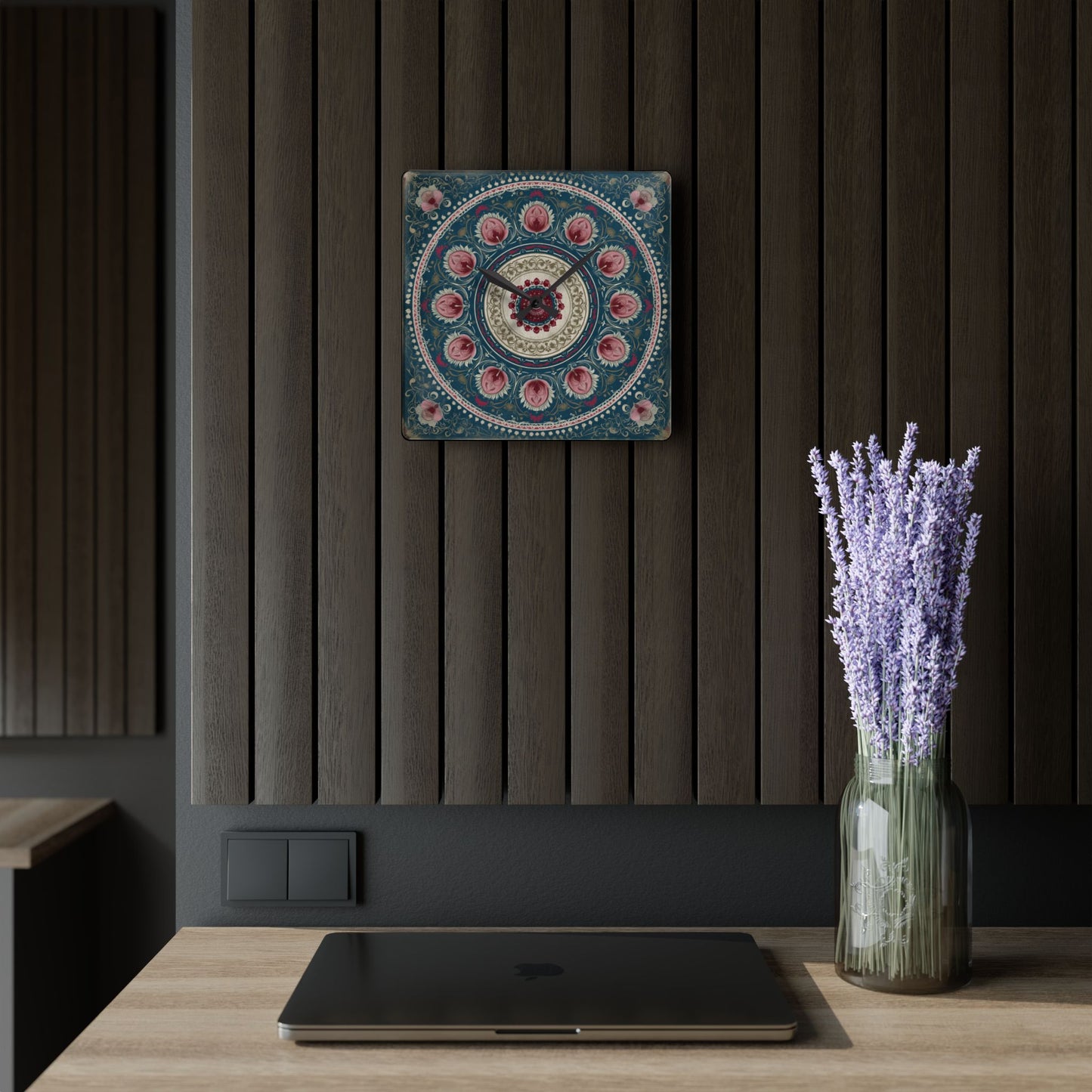 Mandala Floral Acrylic Wall Clock – Bohemian Home Decor