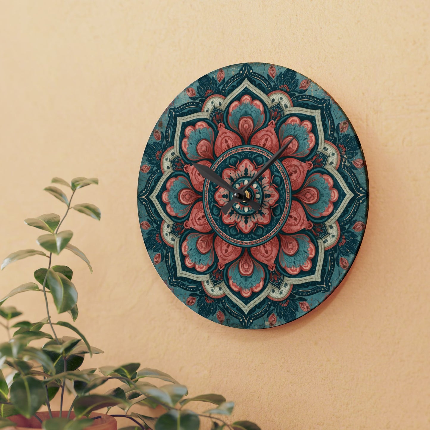 Mandala Acrylic Wall Clock — Boho Floral Decorative Clock