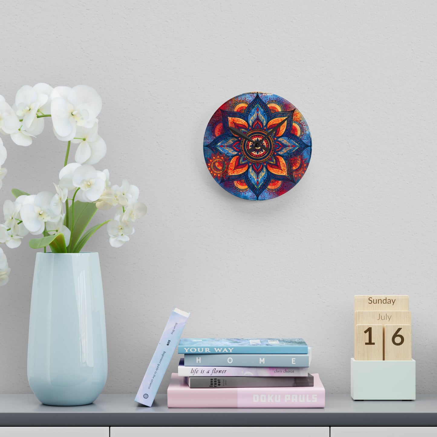 Mandala Acrylic Wall Clock – Colorful Boho Home Decor