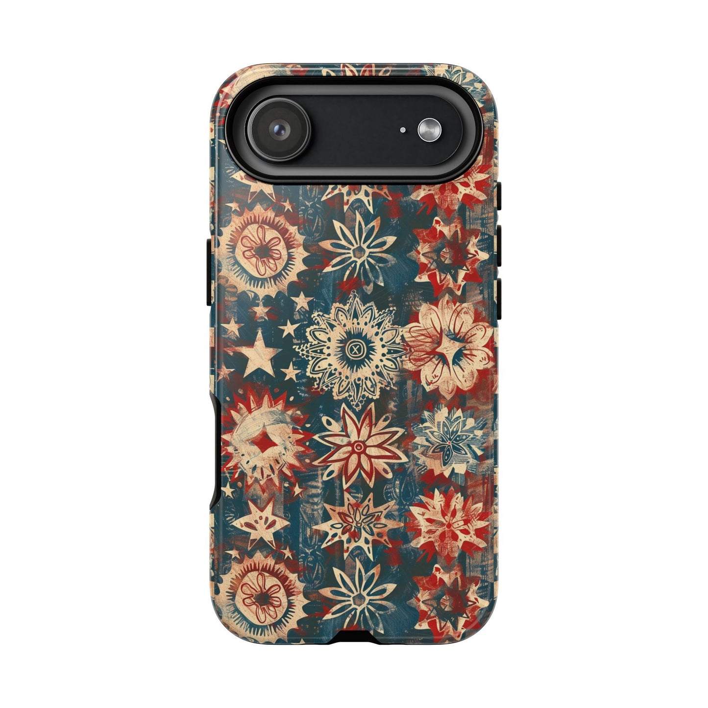 Patriotic Floral Tough Phone Case — Vintage American Stars & Flowers Design