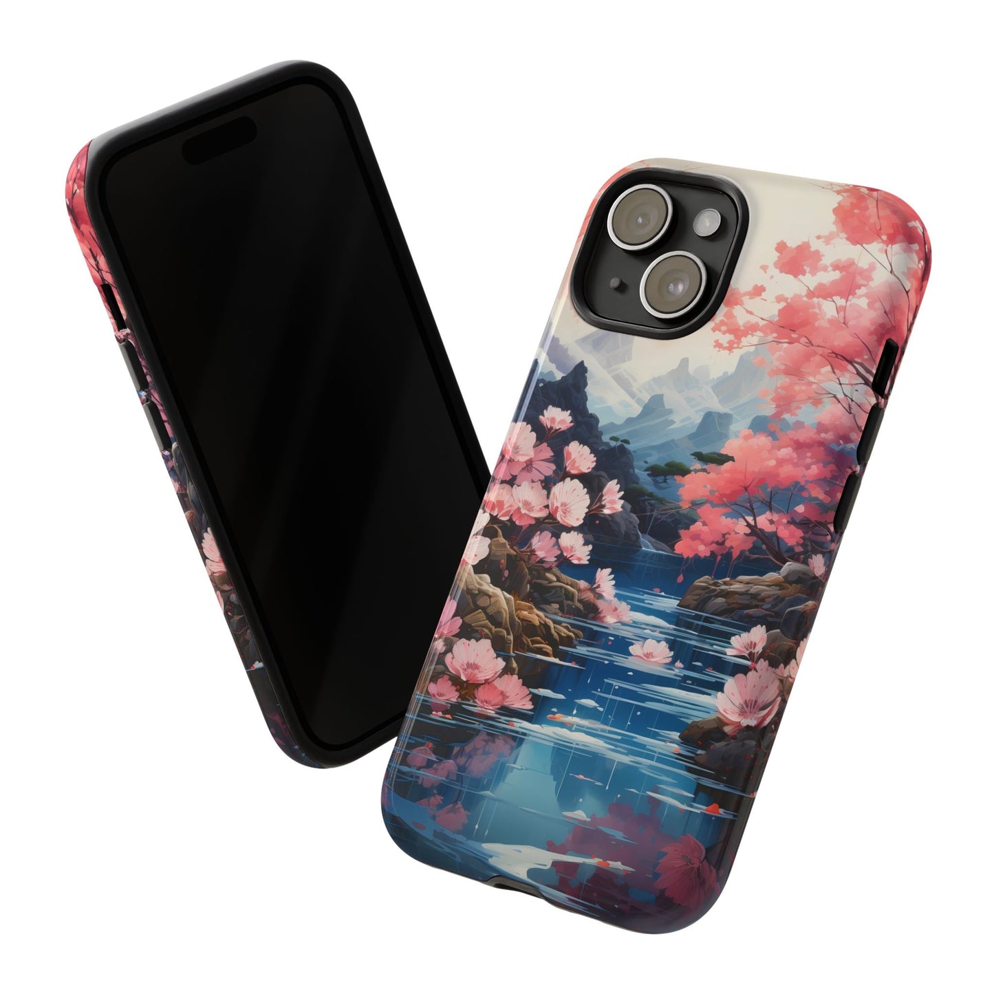 Cherry Blossom Floral Landscape Tough Phone Case – Double Layer Protection for iPhone, Samsung Galaxy & Google Pixel