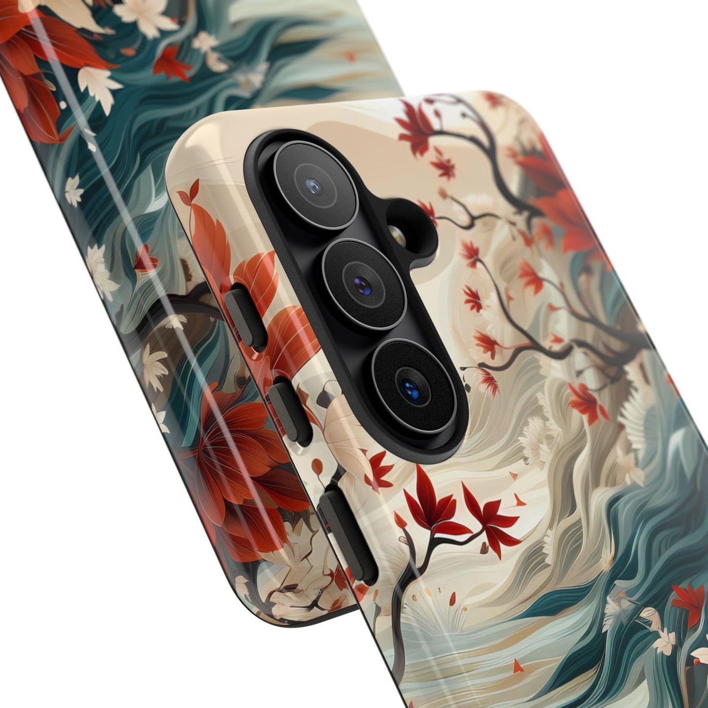 Americana Yuzen Waterfall Floral Phone Case – Artistic Double-Layer Protection for iPhone, Samsung Galaxy, and Google Pixel